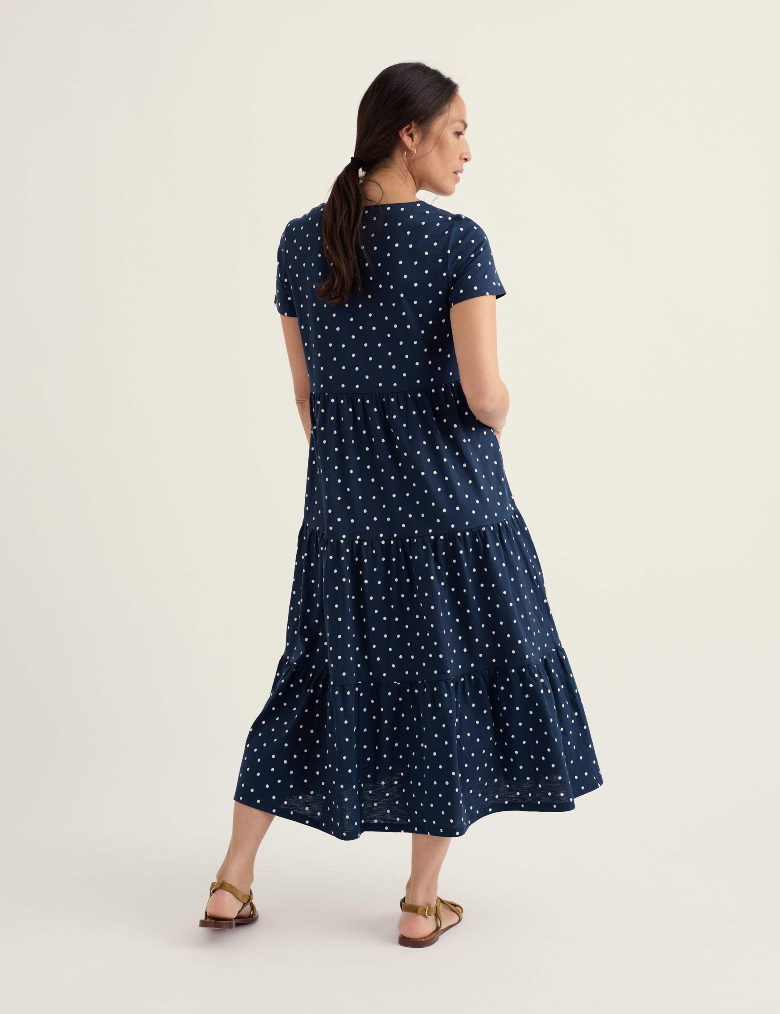 Pure Cotton Jersey Polka Dot Midaxi Tiered Dress 4 of 5