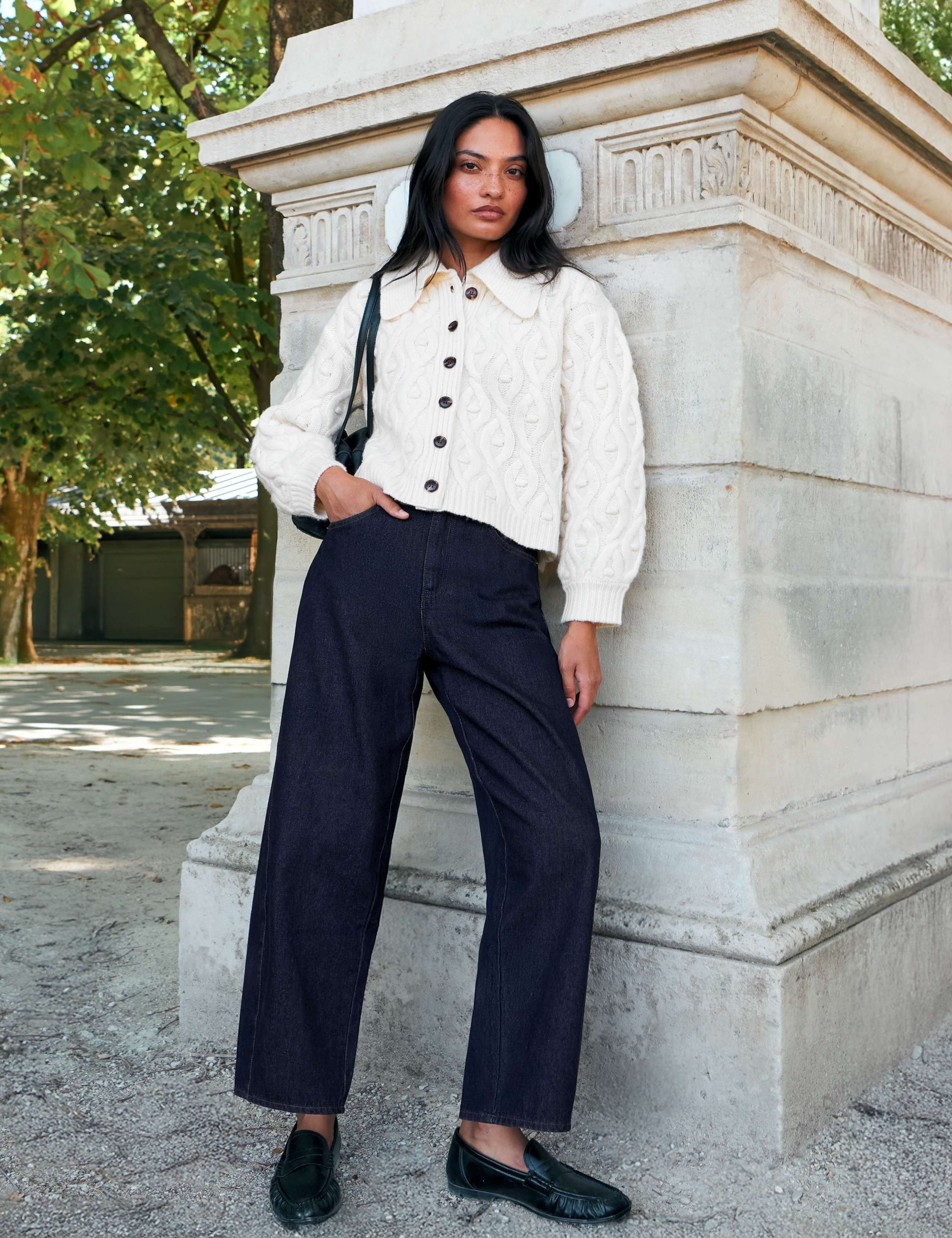 Pure Wool Cable Knit Collared Cropped Cardigan 3 of 4