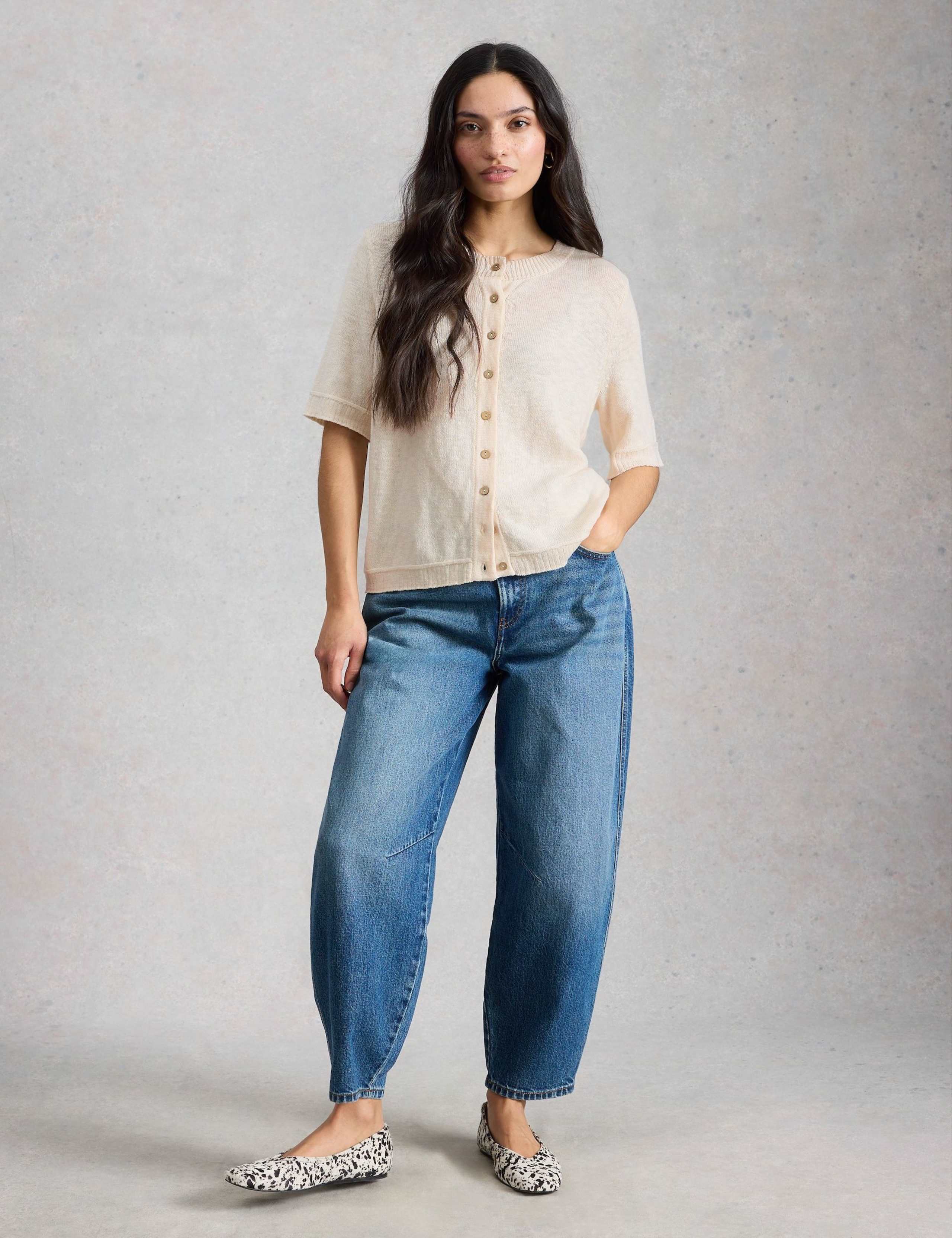 Cotton Rich Crew Neck Button Front Cardigan 1 of 6