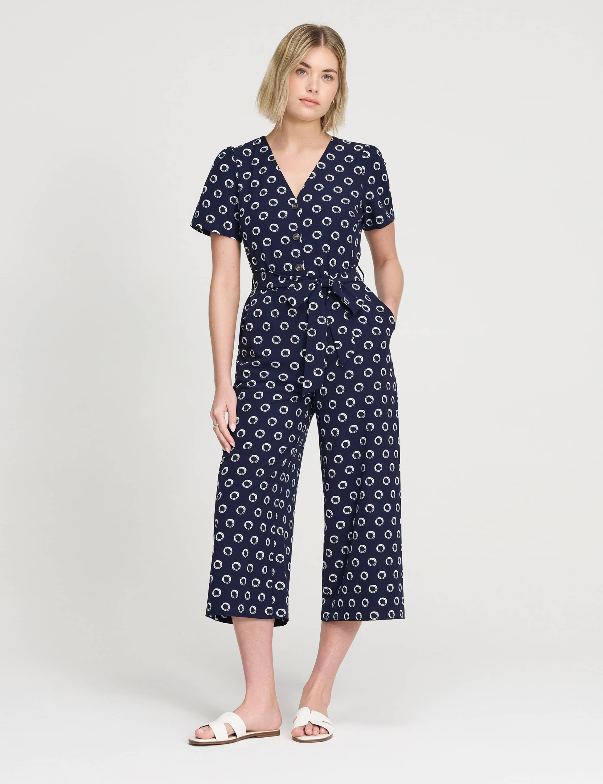 Spot Print Tie Detail Cropped Jumpsuit 2 of 7