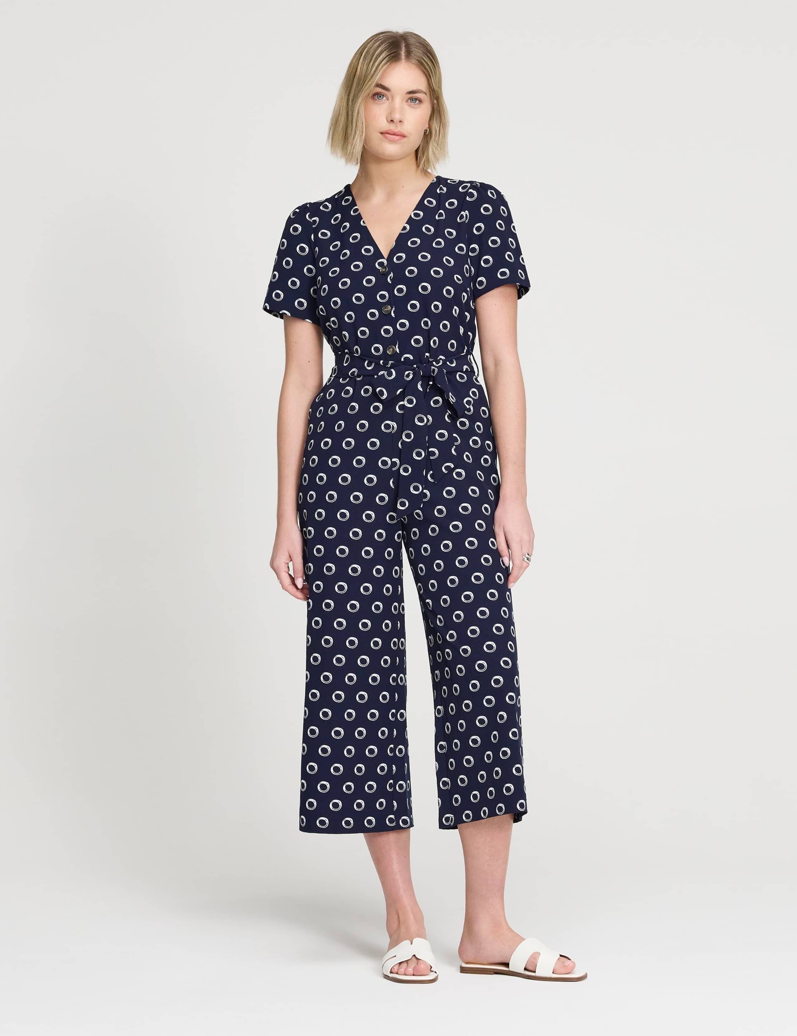 Spot Print Tie Detail Cropped Jumpsuit 3 of 7