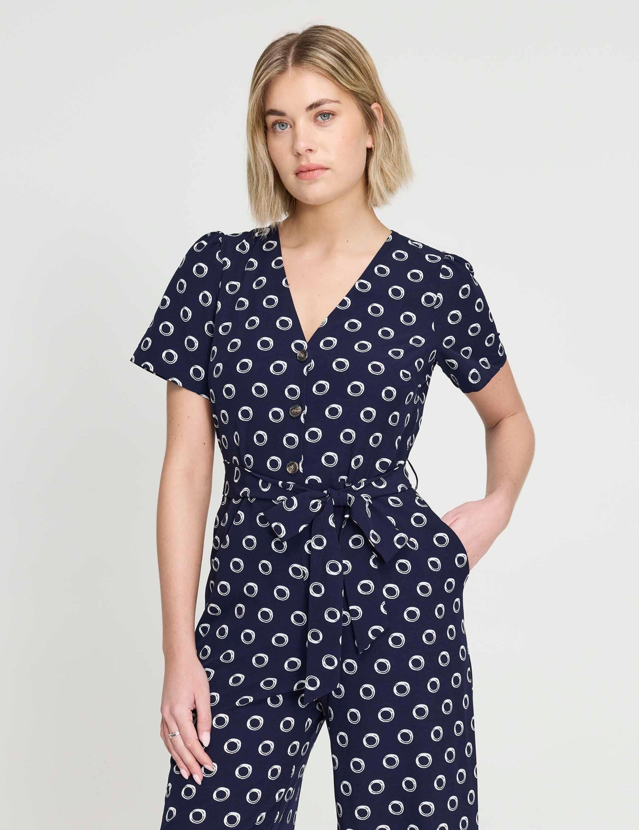 Spot Print Tie Detail Cropped Jumpsuit 5 of 7