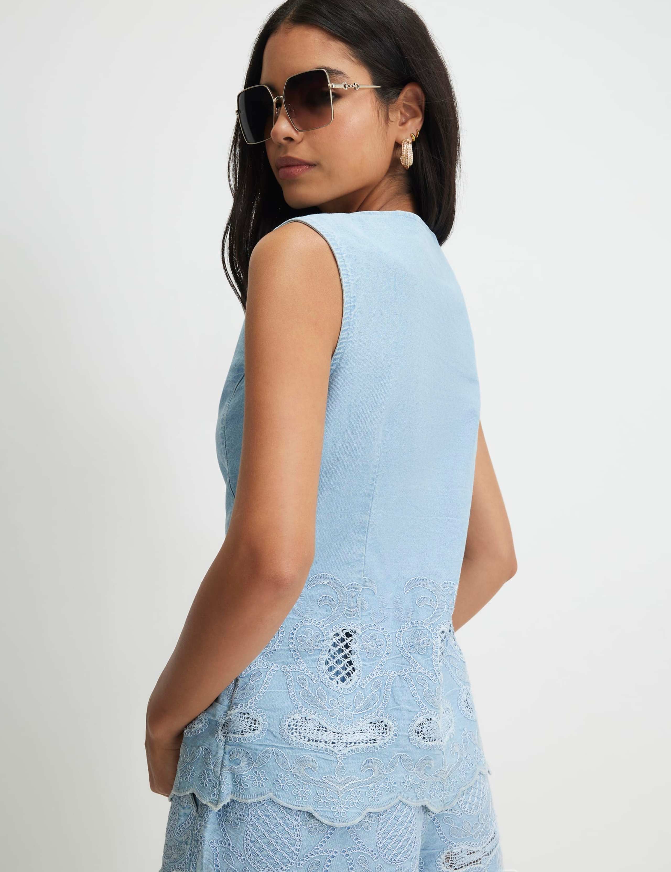 Pure Cotton Cutwork Long Waistcoat 4 of 4