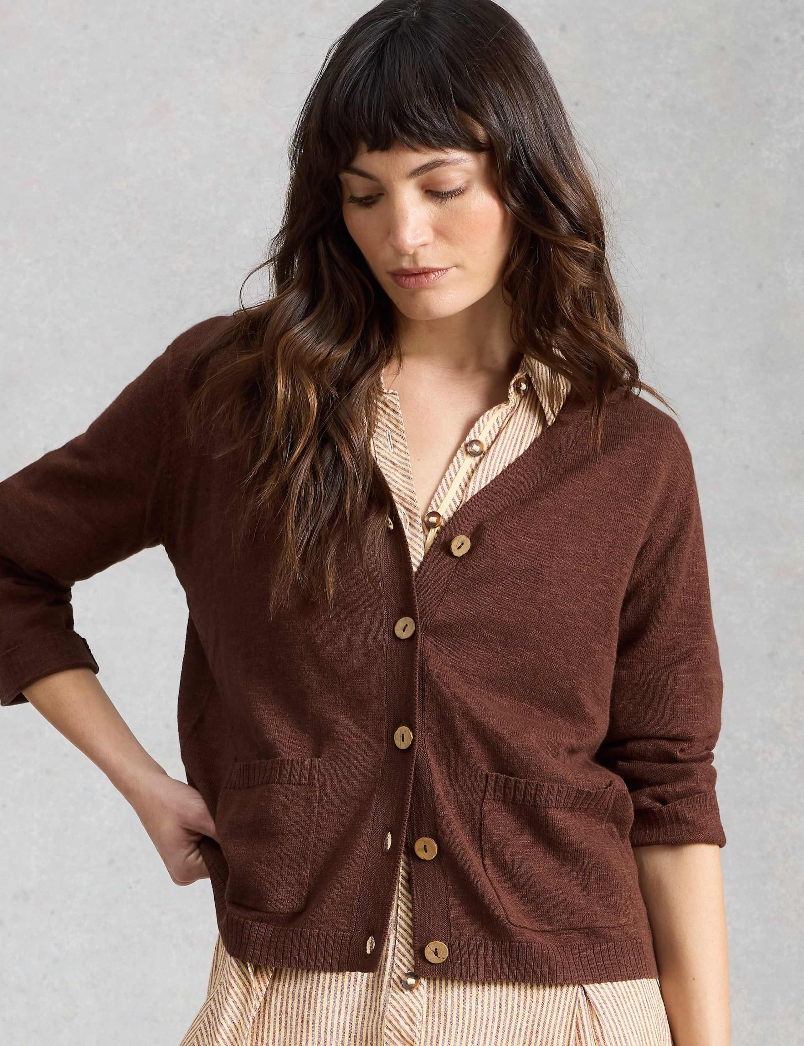 Cotton Rich V-Neck Cardigan with Linen 6 of 6