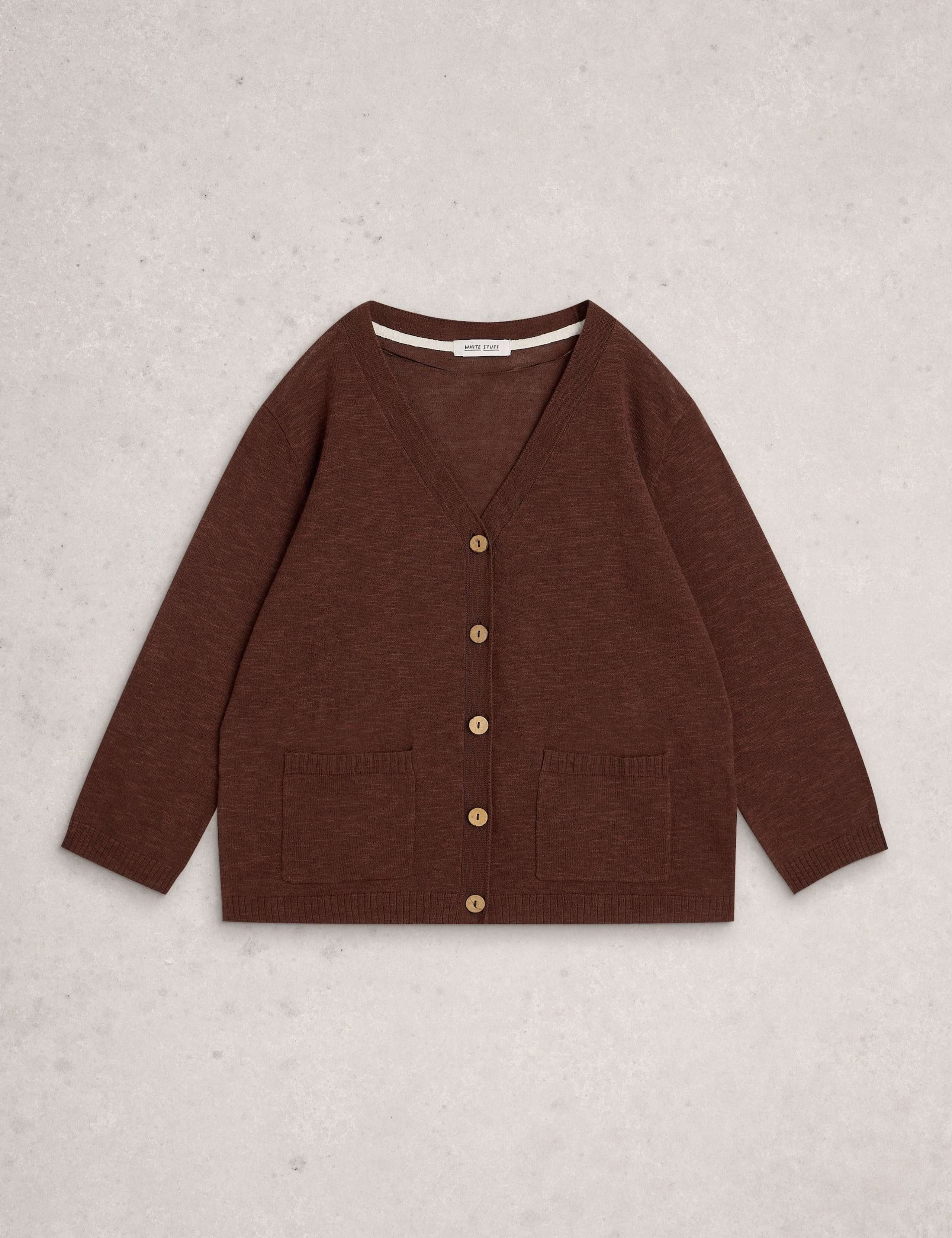 Cotton Rich V-Neck Cardigan with Linen 2 of 6