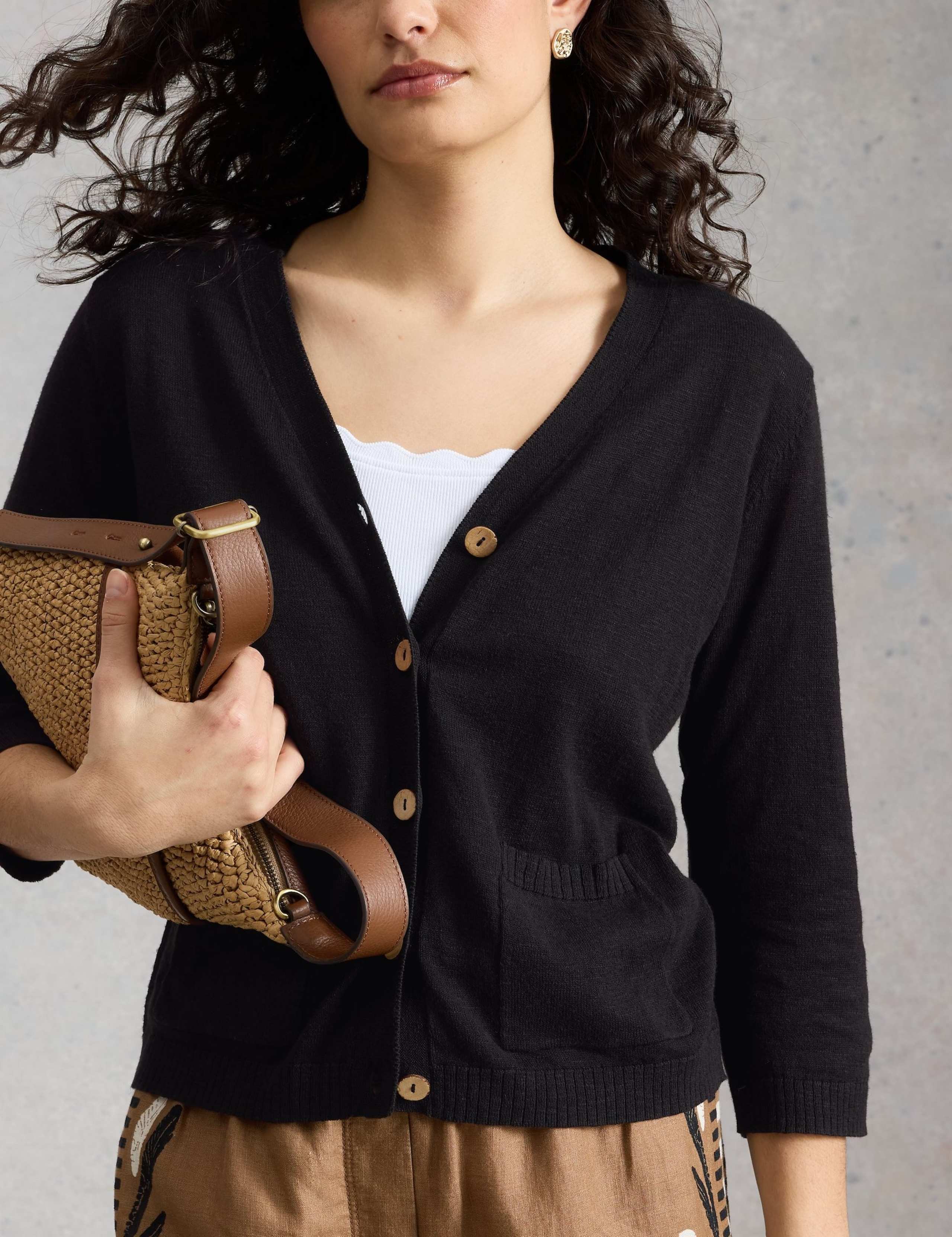 Cotton Rich V-Neck Cardigan with Linen 6 of 6