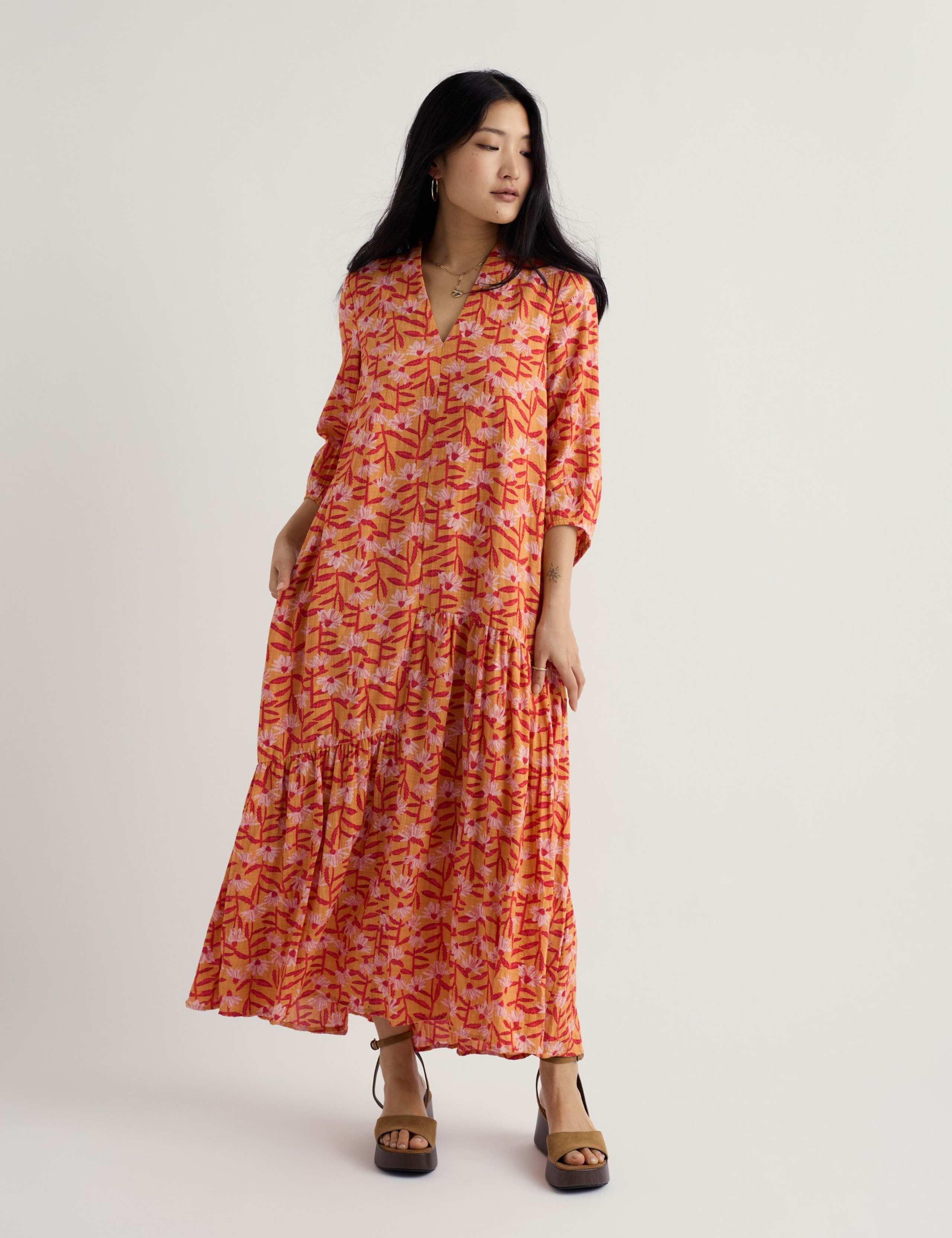 Cotton Rich Floral Midaxi Tiered Dress 1 of 5