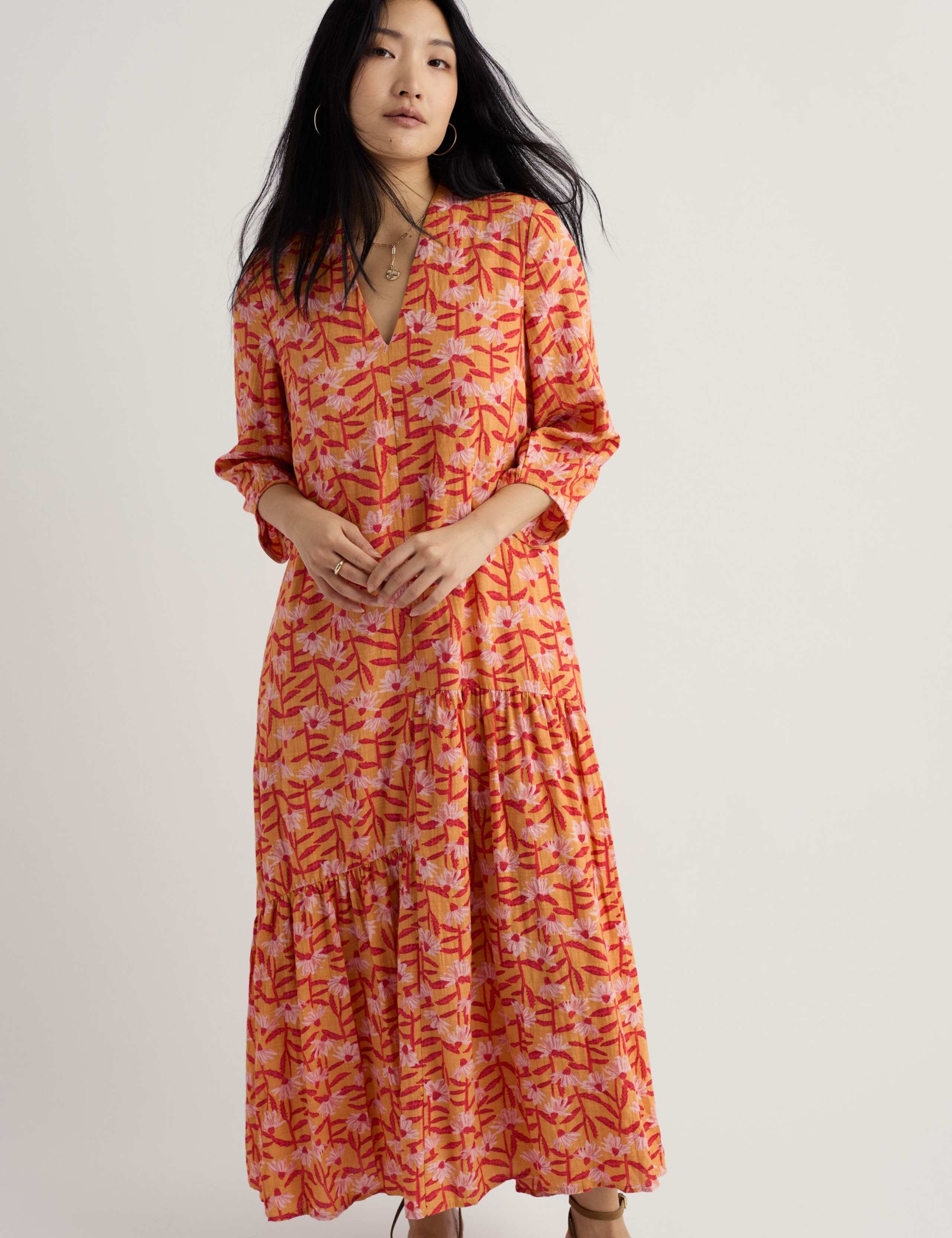 Cotton Rich Floral Midaxi Tiered Dress 3 of 5