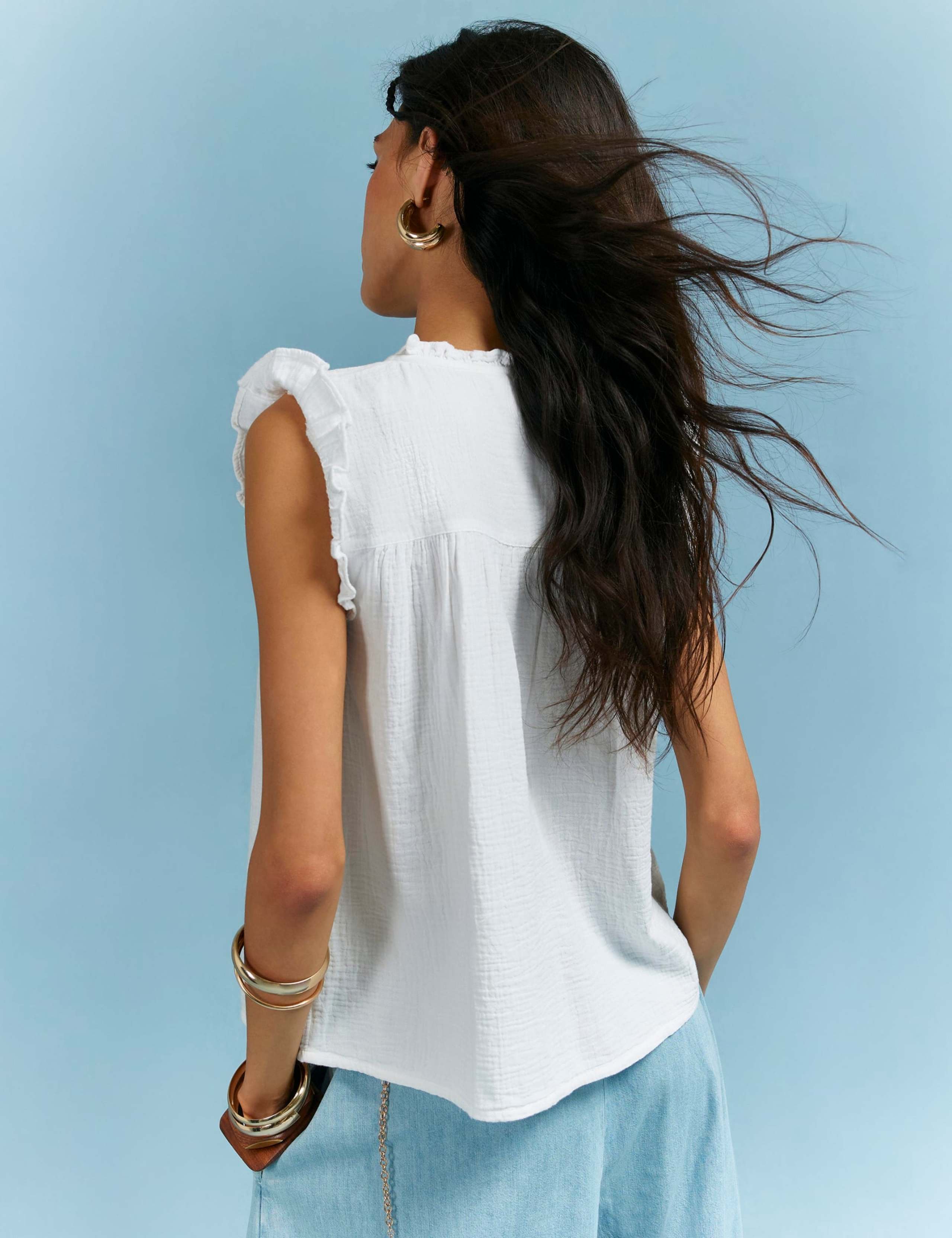Pure Cotton Lace Yoke Frill Detail Blouse 2 of 4