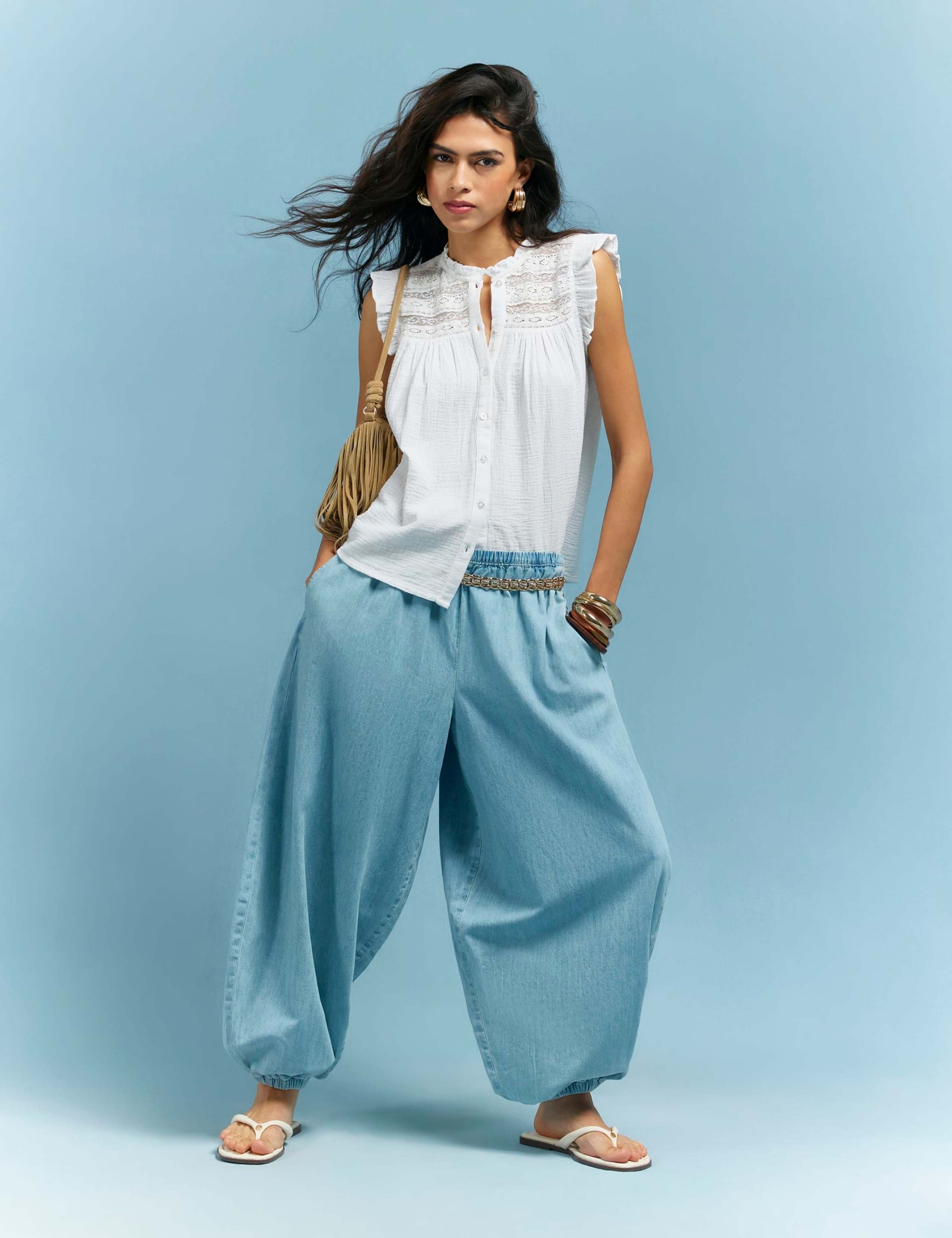 Pure Cotton Lace Yoke Frill Detail Blouse 4 of 4