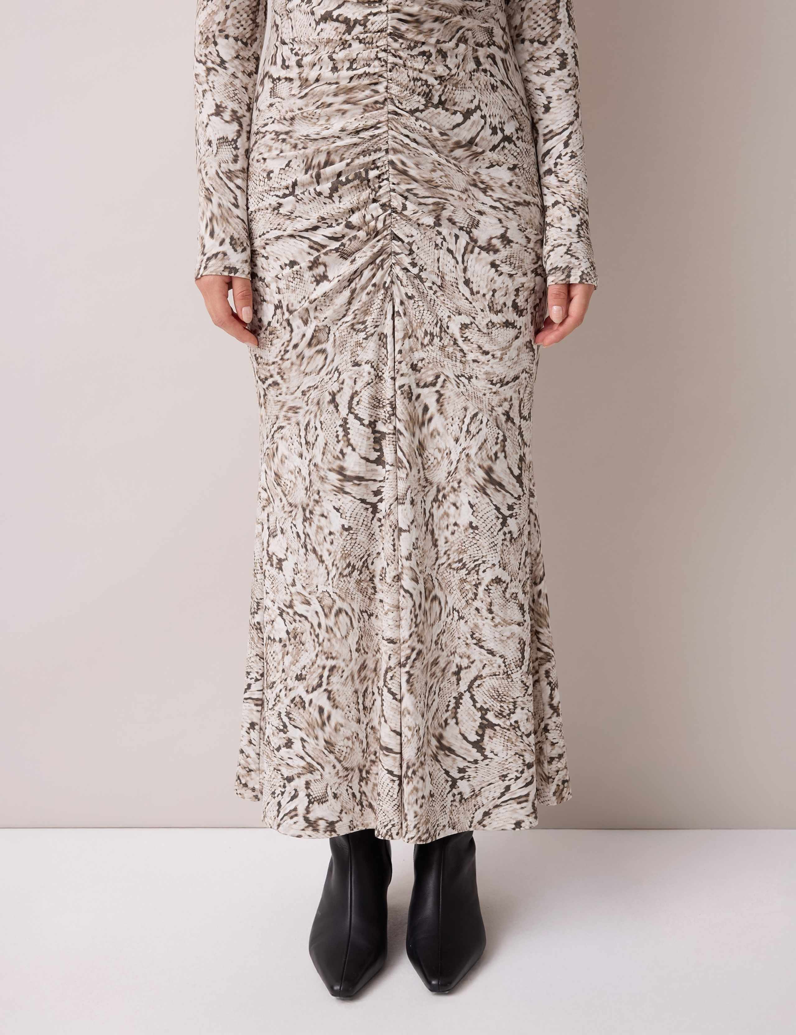 Animal Print Roll Neck Ruched Midi Column Dress 4 of 6