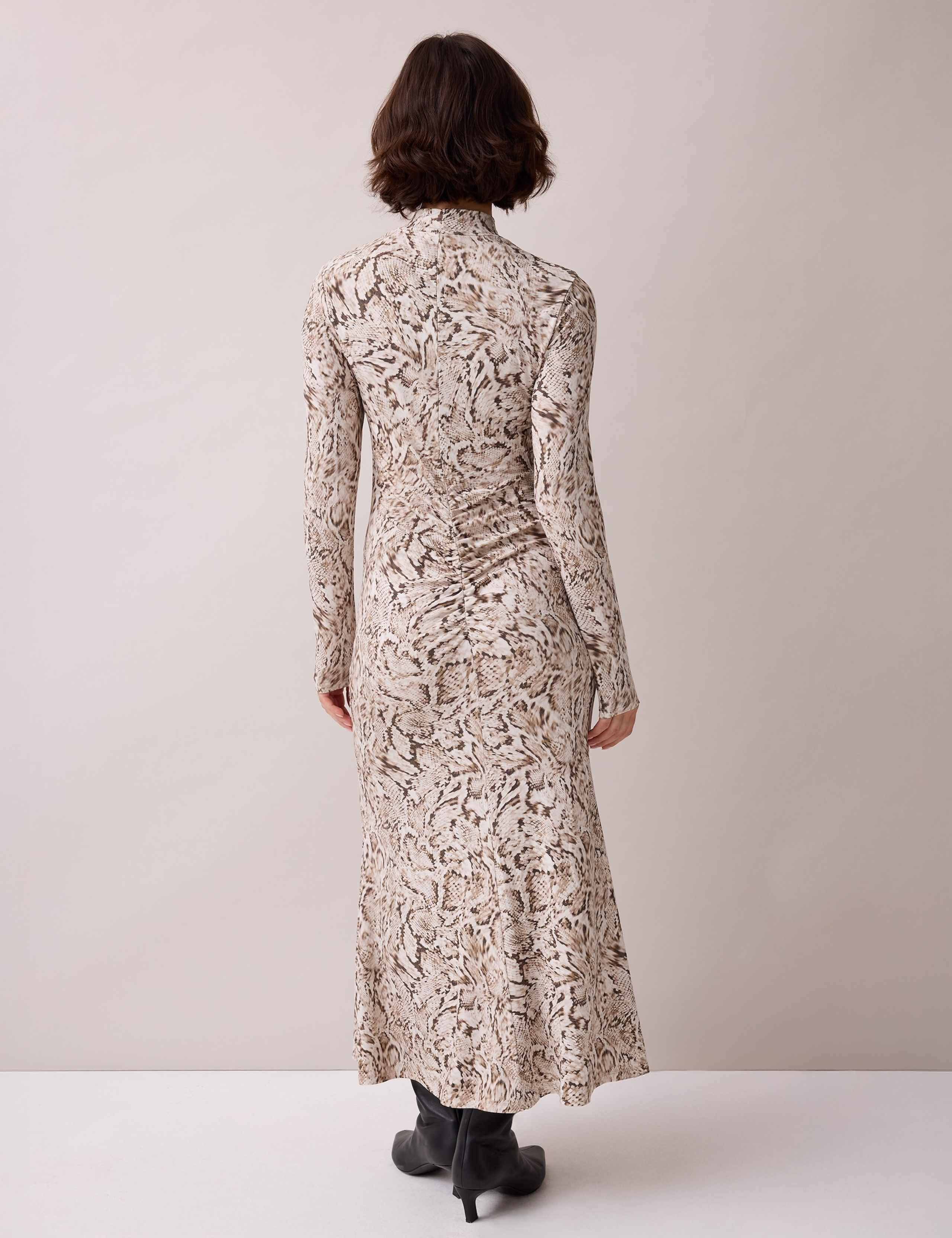 Animal Print Roll Neck Ruched Midi Column Dress 6 of 6
