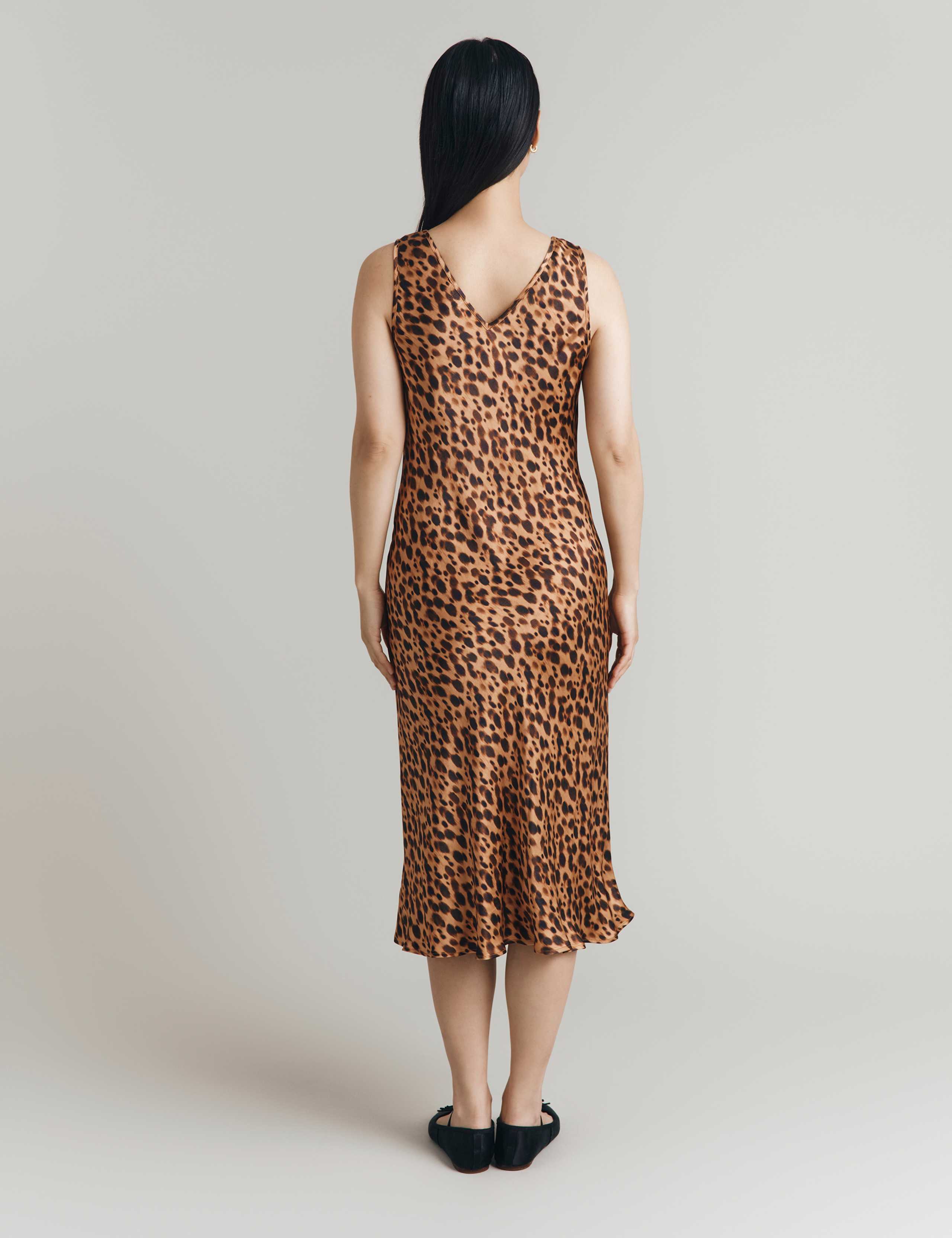 Satin Jacquard V-Neck Midi Slip Dress 2 of 4