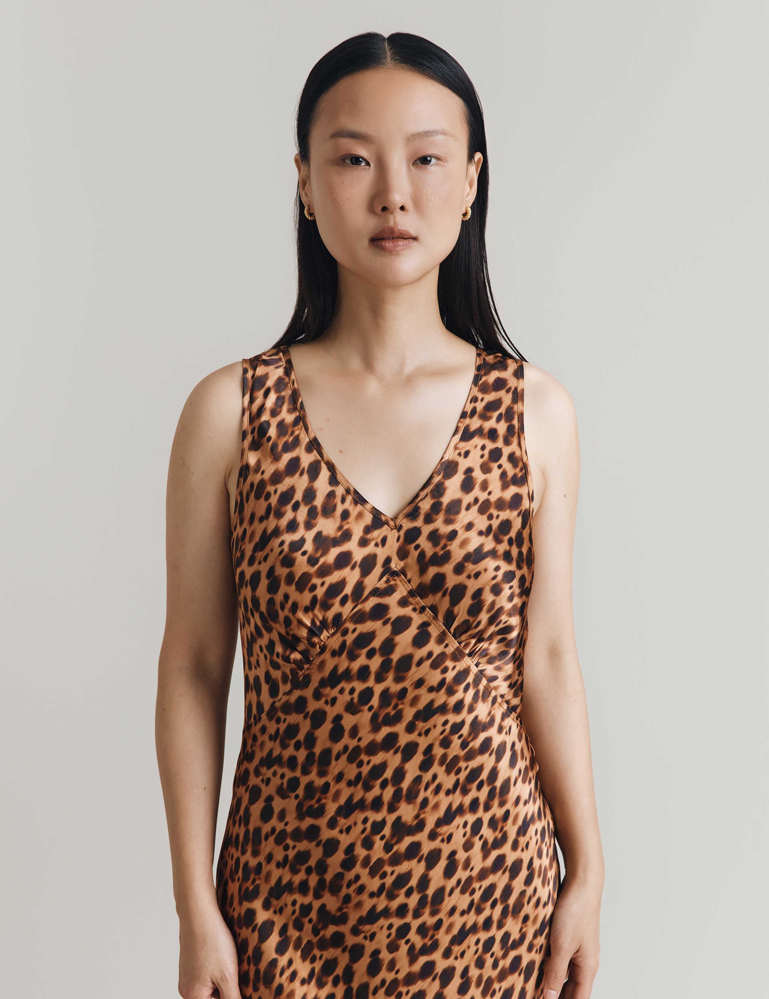 Satin Jacquard V-Neck Midi Slip Dress 3 of 4