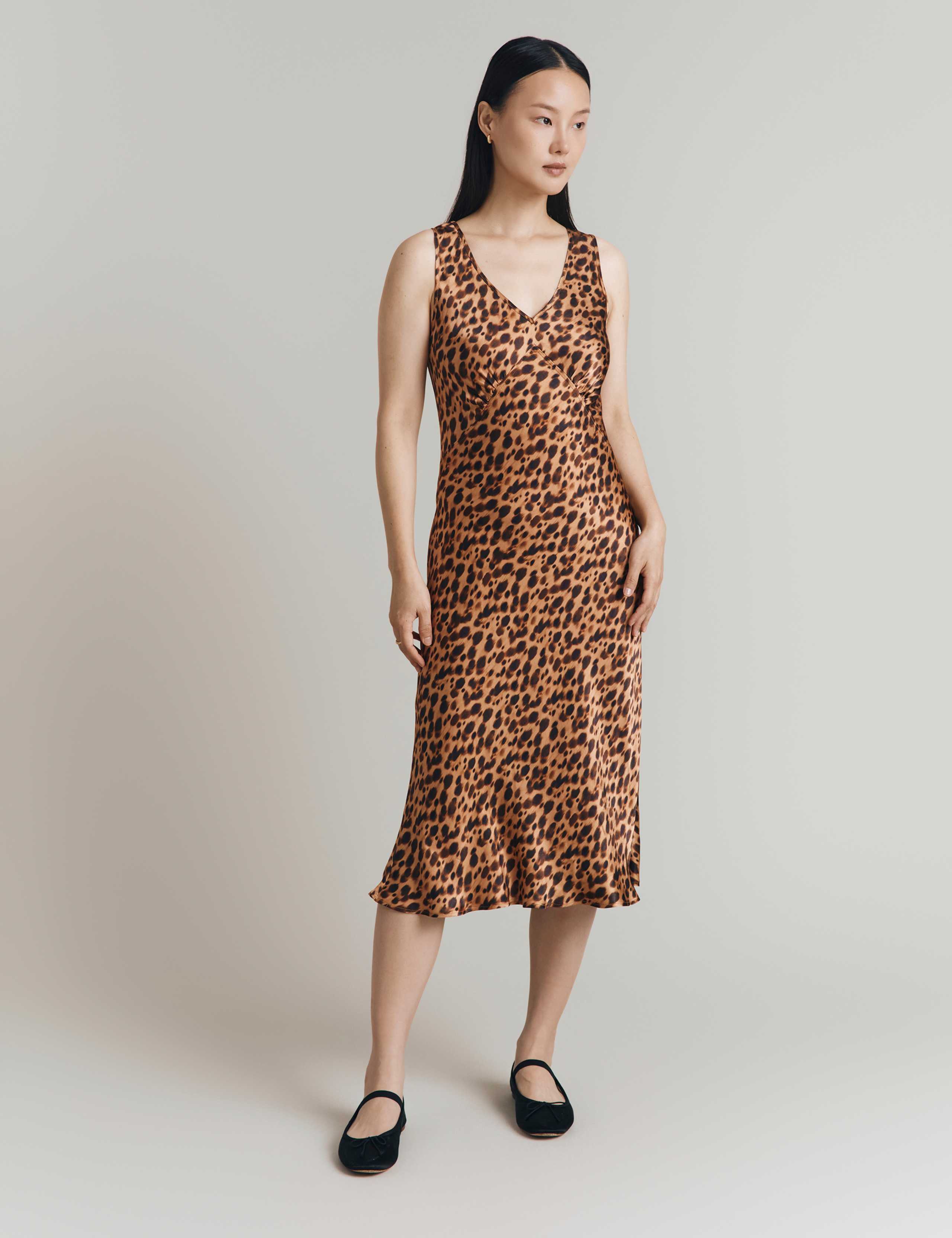 Satin Jacquard V-Neck Midi Slip Dress 4 of 4