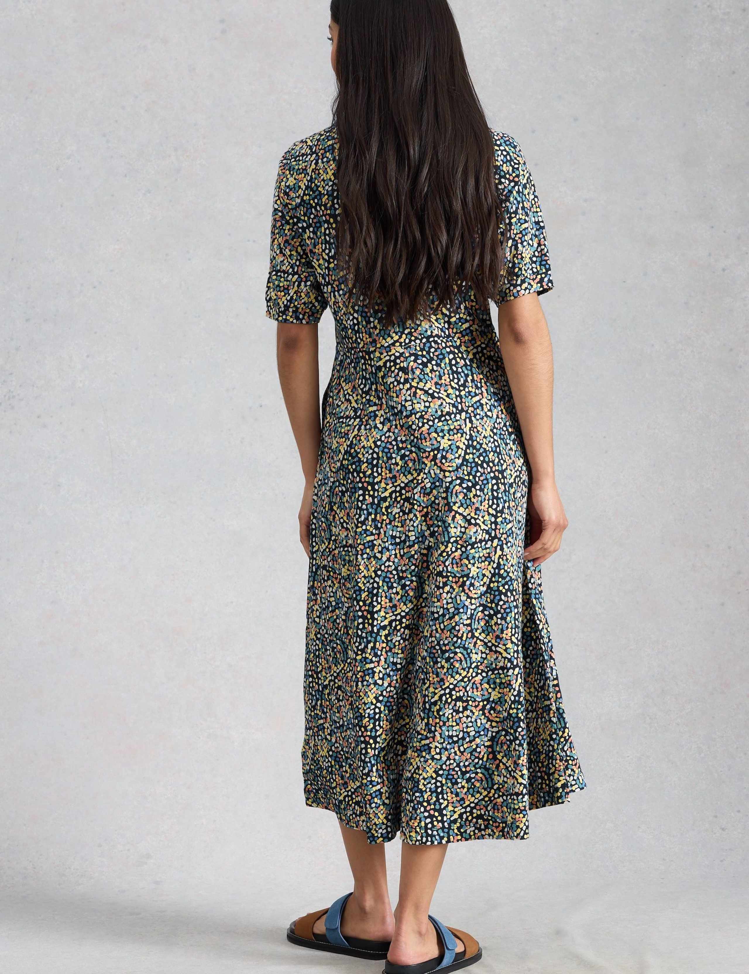 Cotton Blend V-Neck Midi Tea Dress 3 of 6