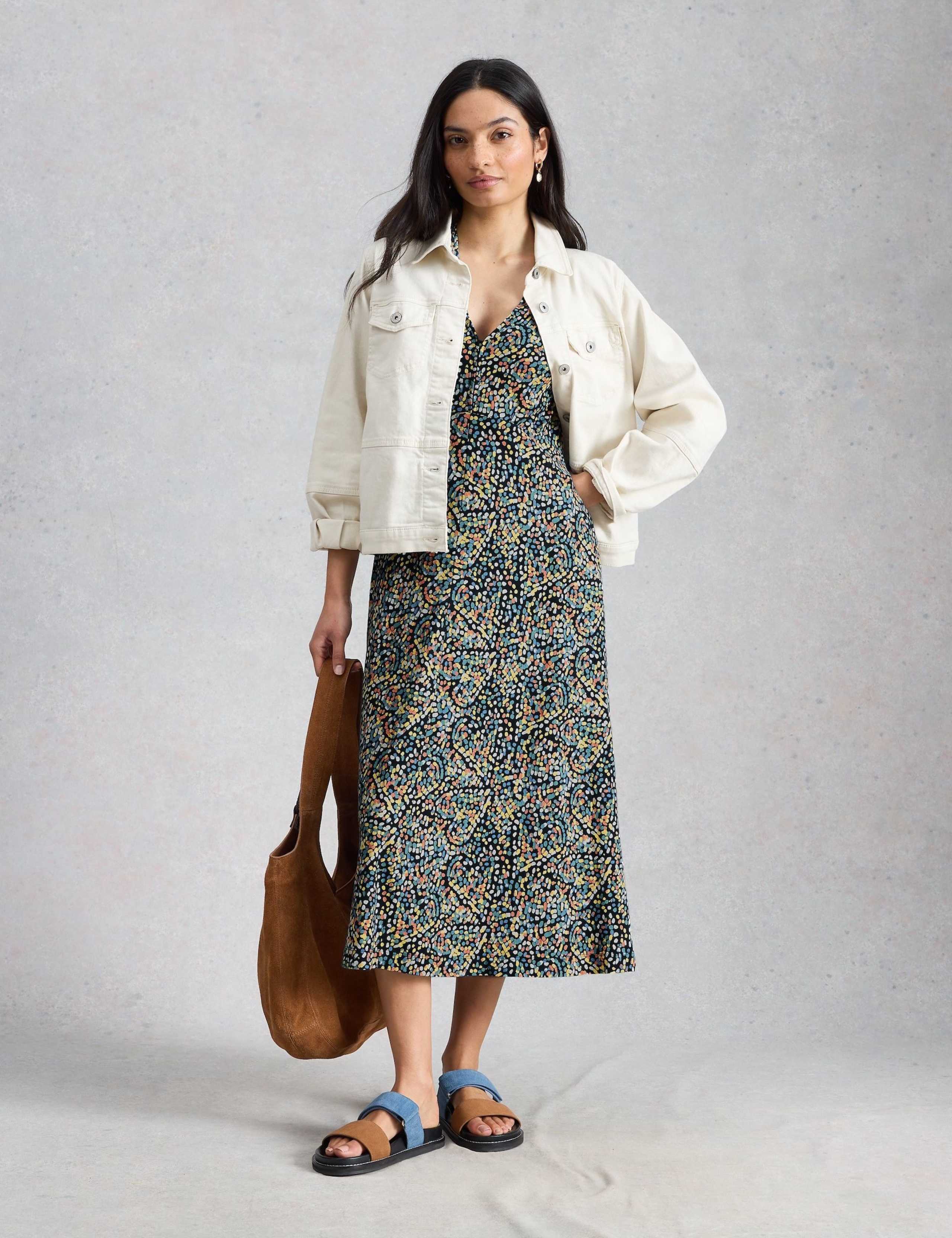 Cotton Blend V-Neck Midi Tea Dress 5 of 6