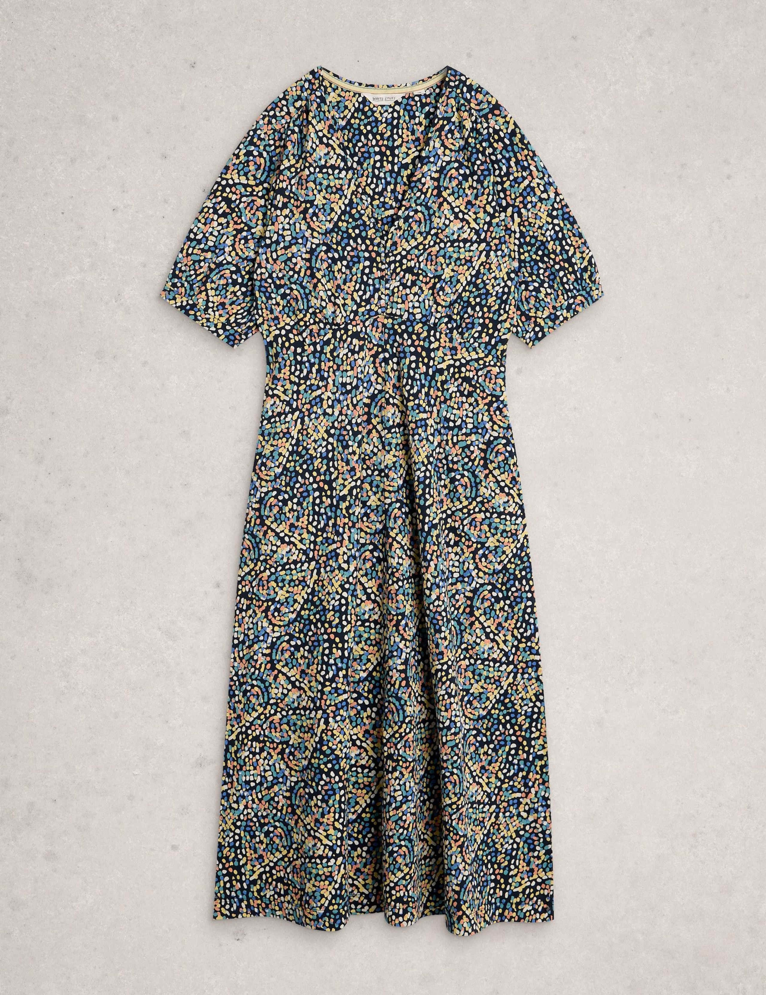 Cotton Blend V-Neck Midi Tea Dress 2 of 6