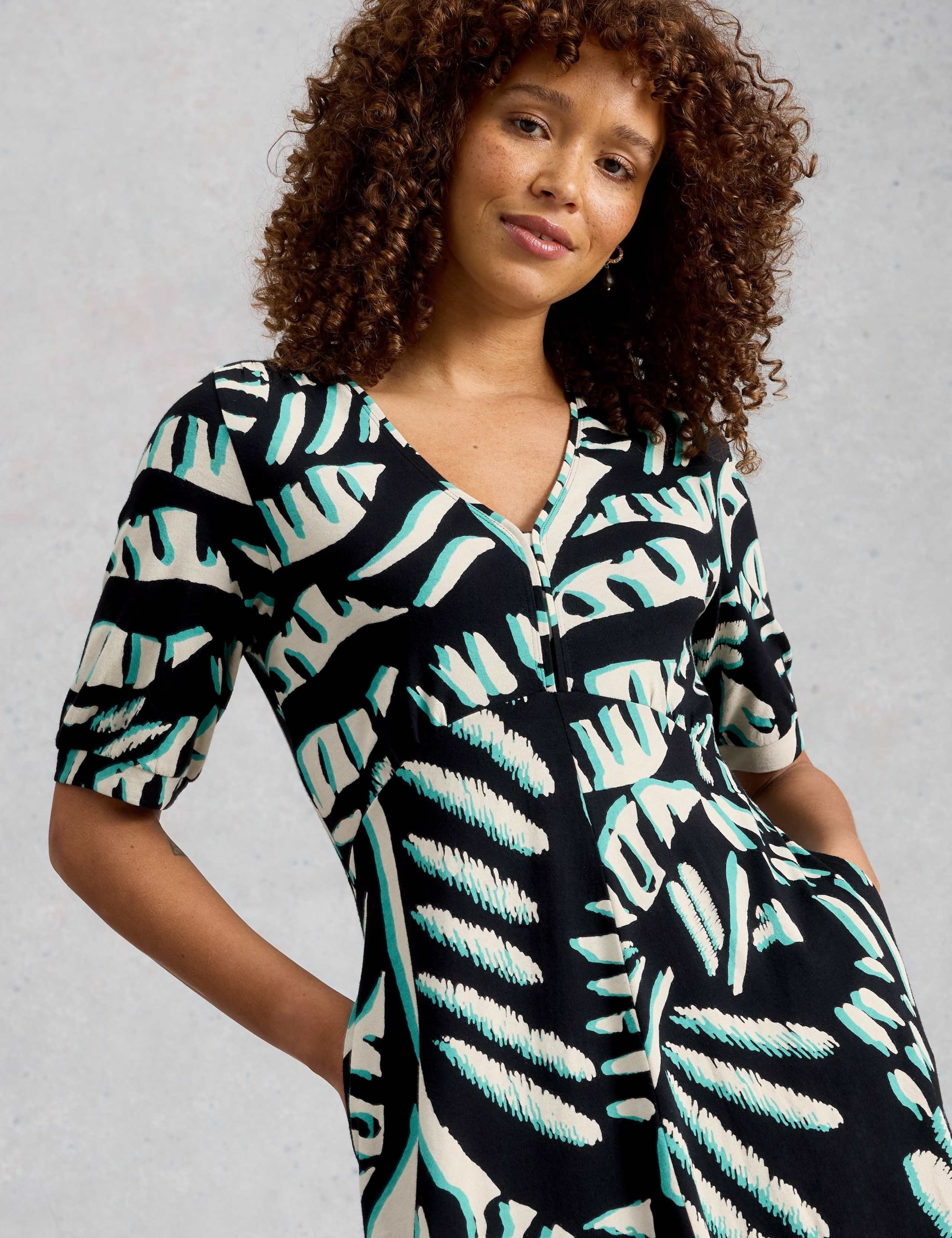 Cotton Blend V-Neck Midi Tea Dress 4 of 6