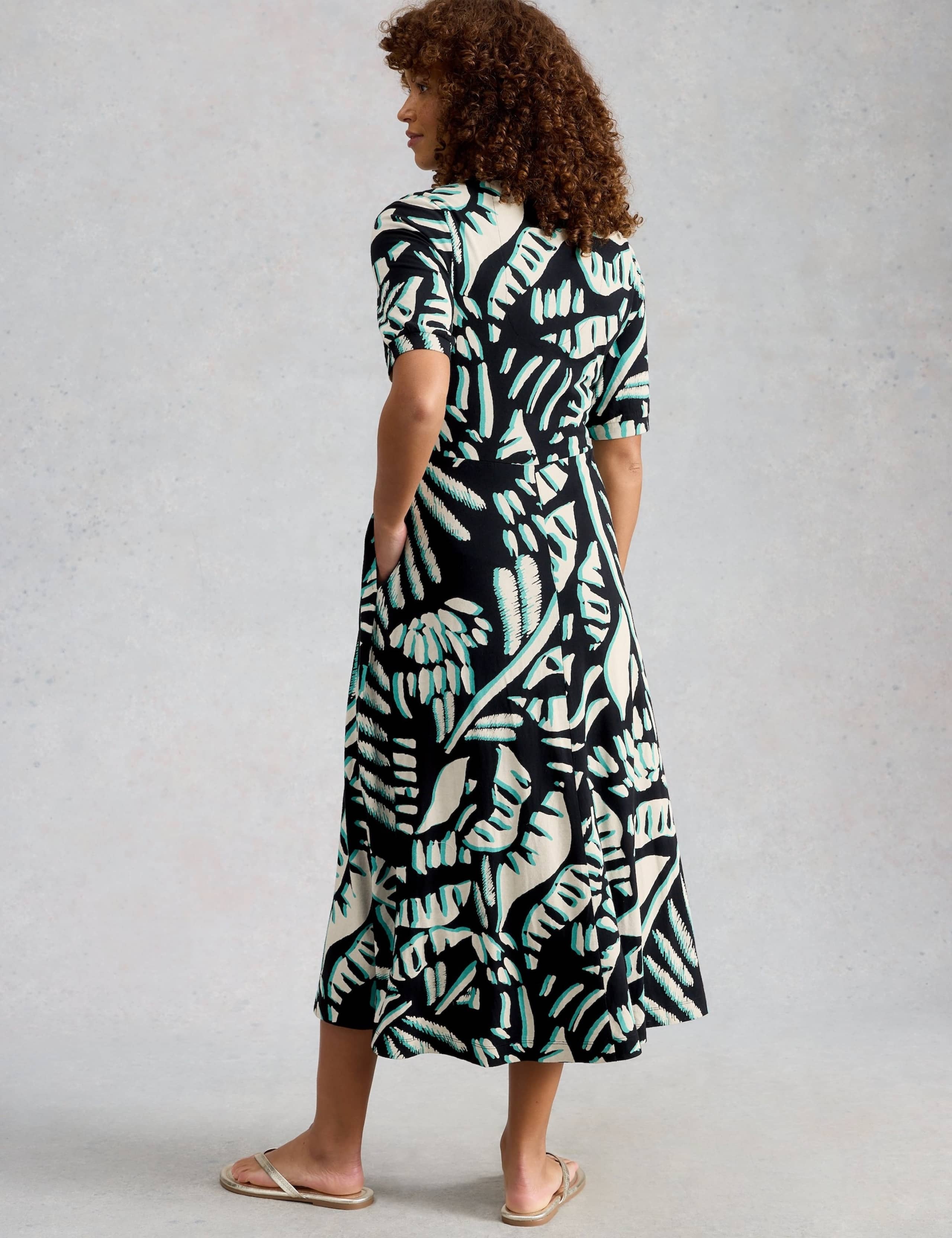 Cotton Blend V-Neck Midi Tea Dress 5 of 6
