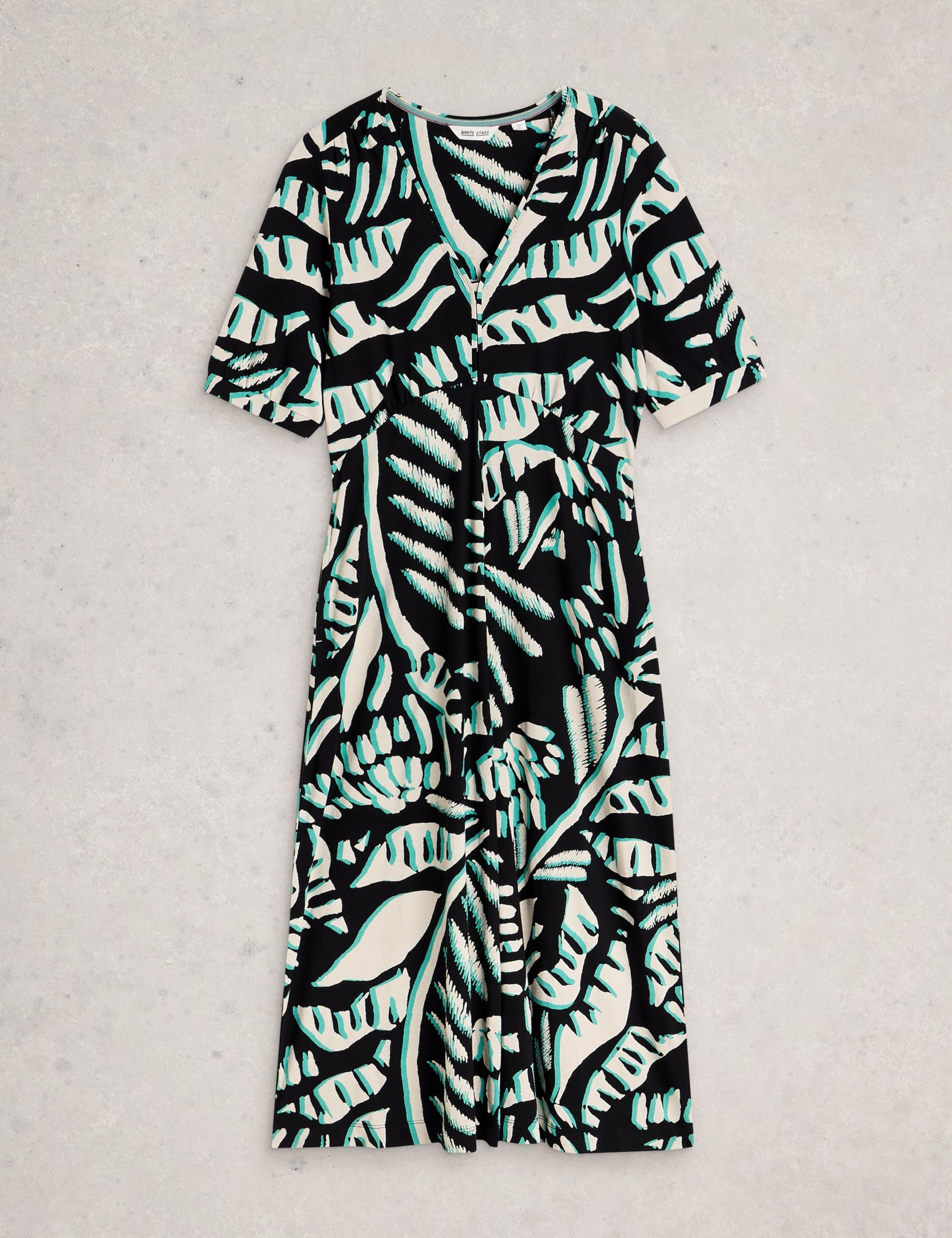 Cotton Blend V-Neck Midi Tea Dress 2 of 6