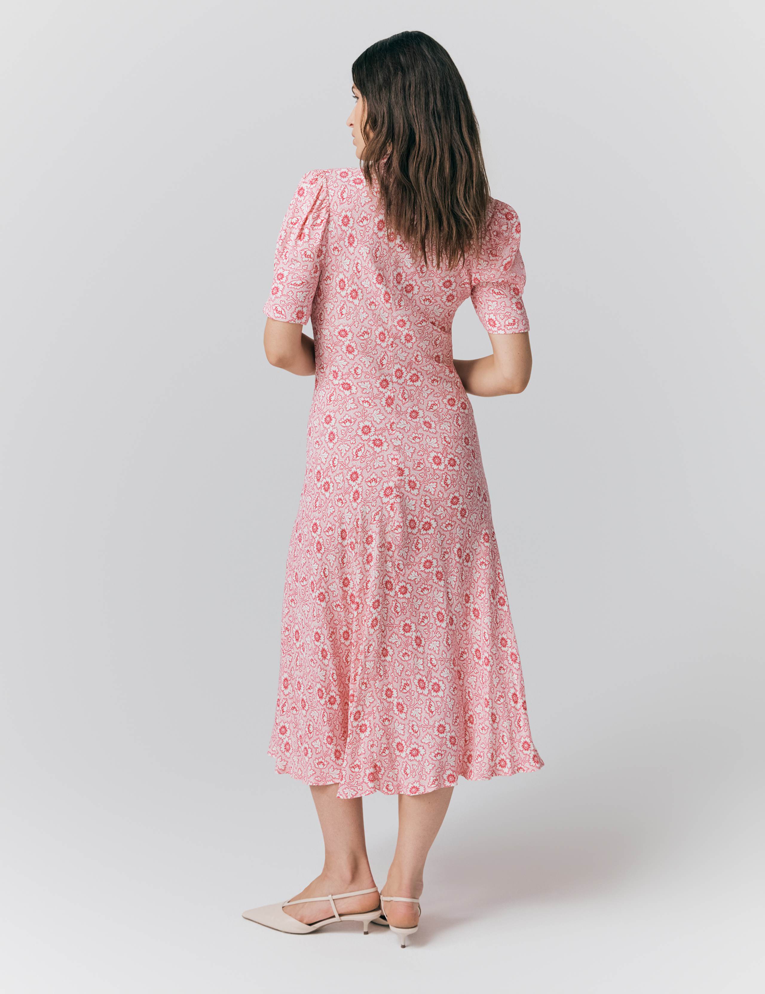 Crepe Floral V-Neck Midi Tea Dress 2 of 4