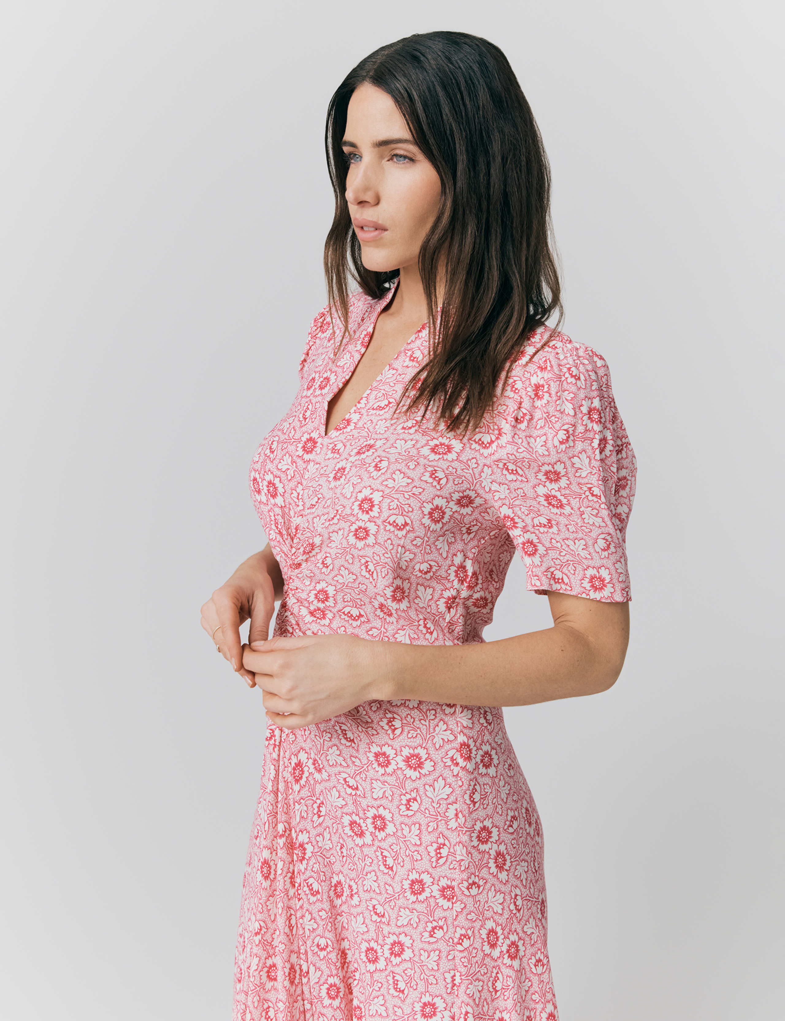 Crepe Floral V-Neck Midi Tea Dress 4 of 4