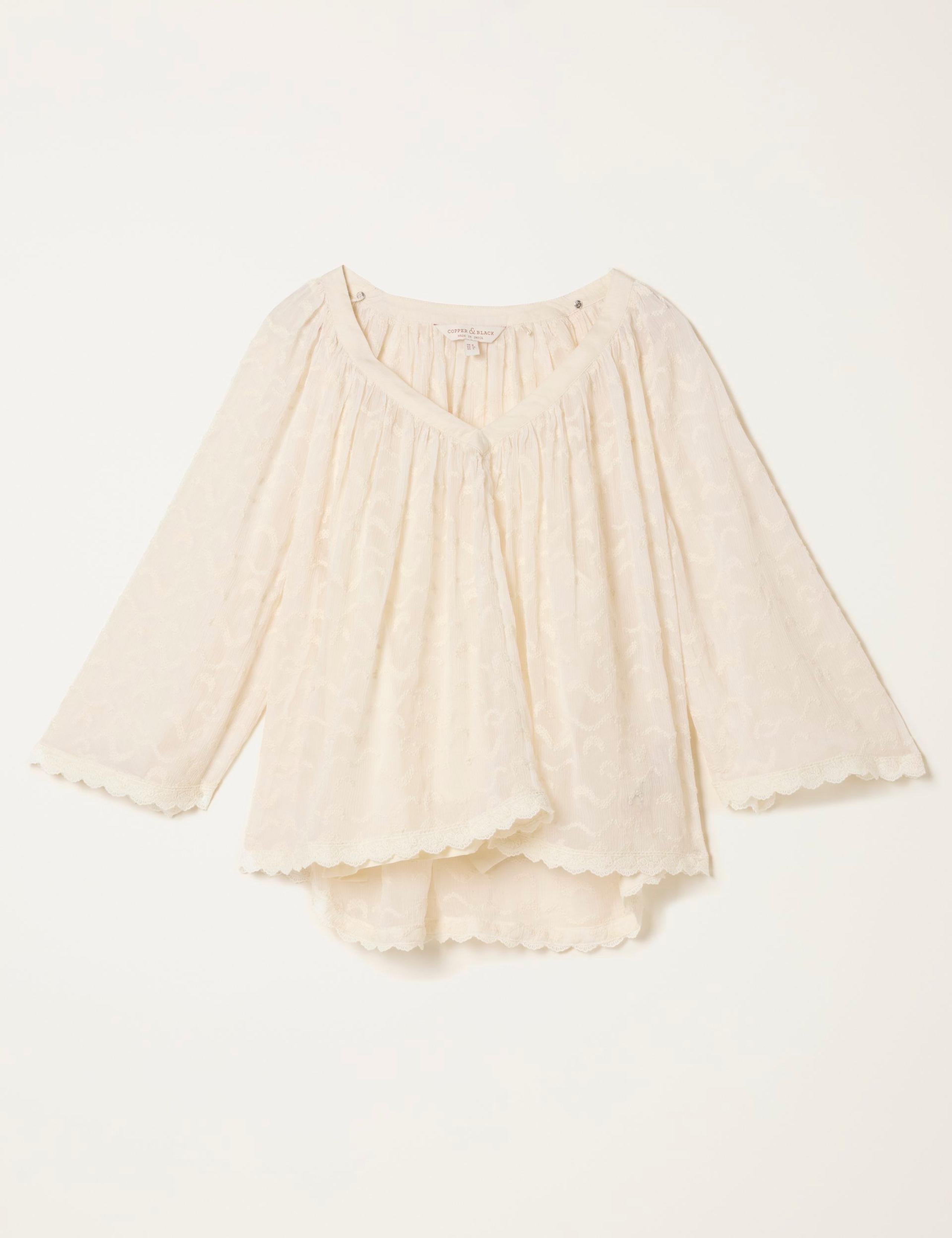 Embroidered V-Neck Scallop Trim Blouse 2 of 6