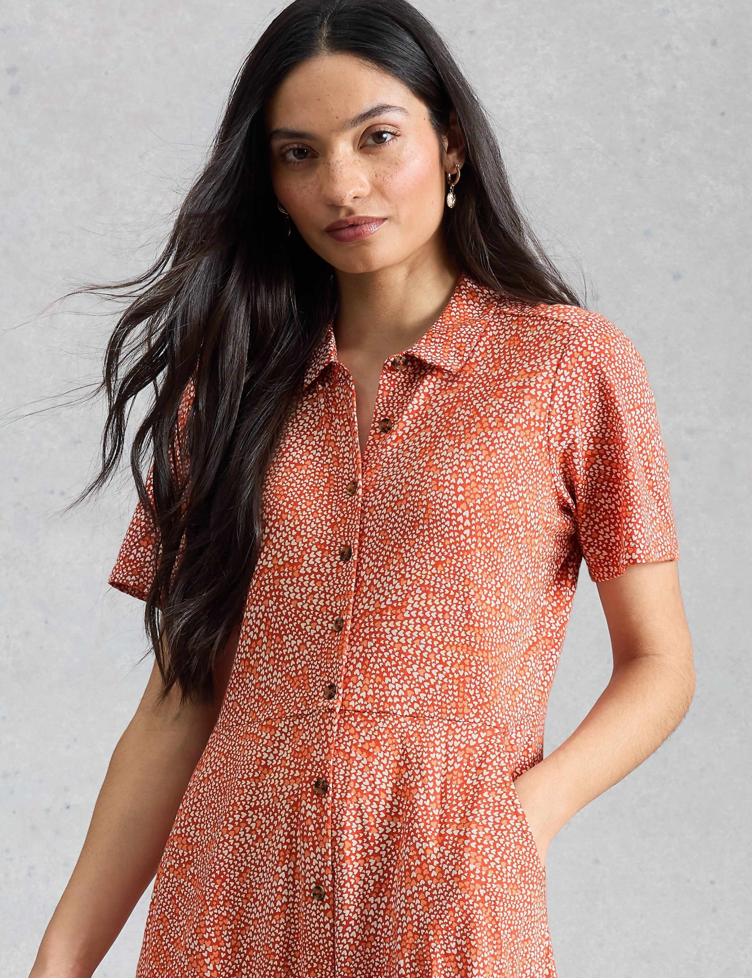 Cotton Blend Heart Print Midi Shirt Dress 4 of 6