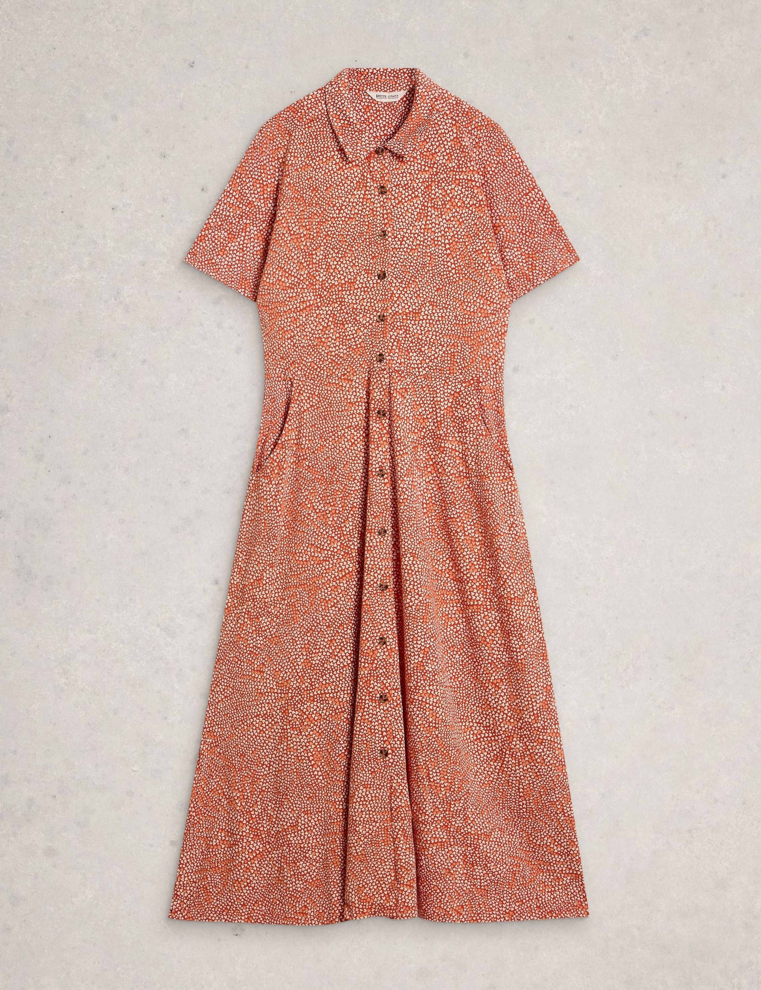 Cotton Blend Heart Print Midi Shirt Dress 2 of 6