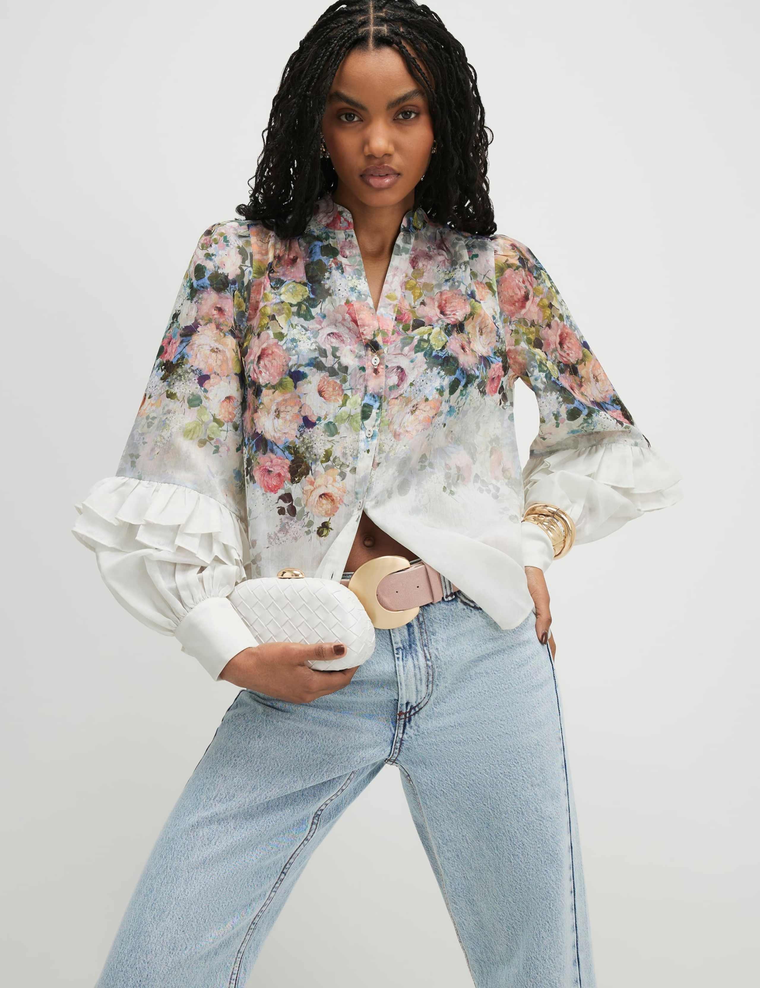 Floral V-Neck Ruffle Sleeve Blouse 1 of 4
