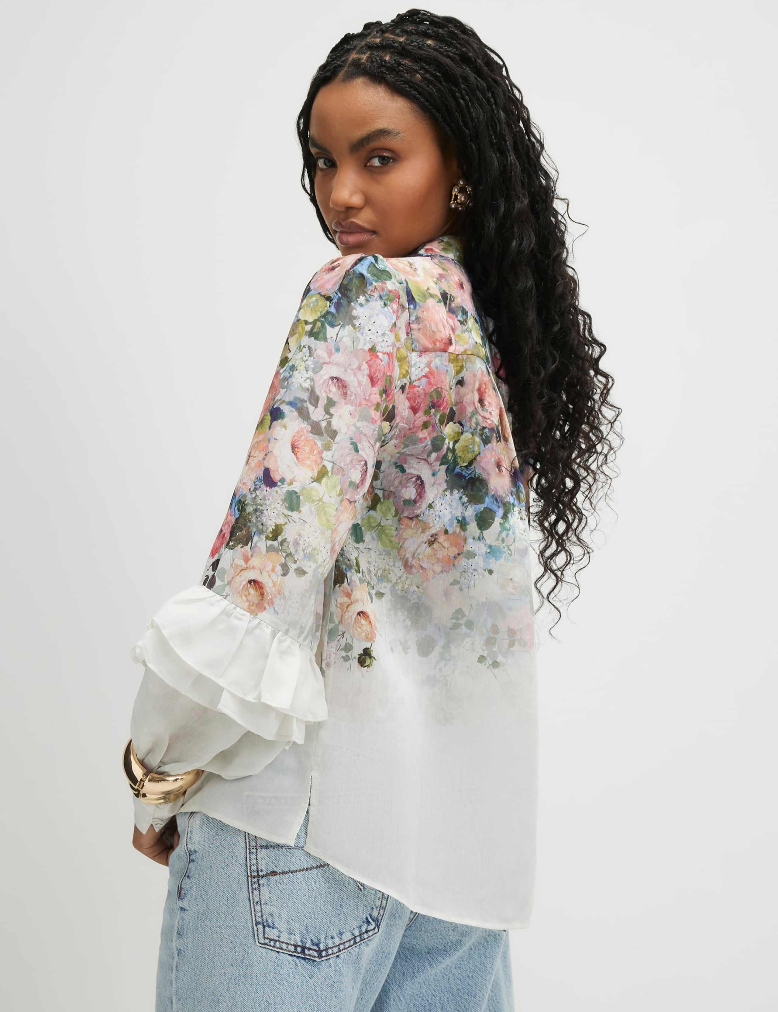Floral V-Neck Ruffle Sleeve Blouse 2 of 4