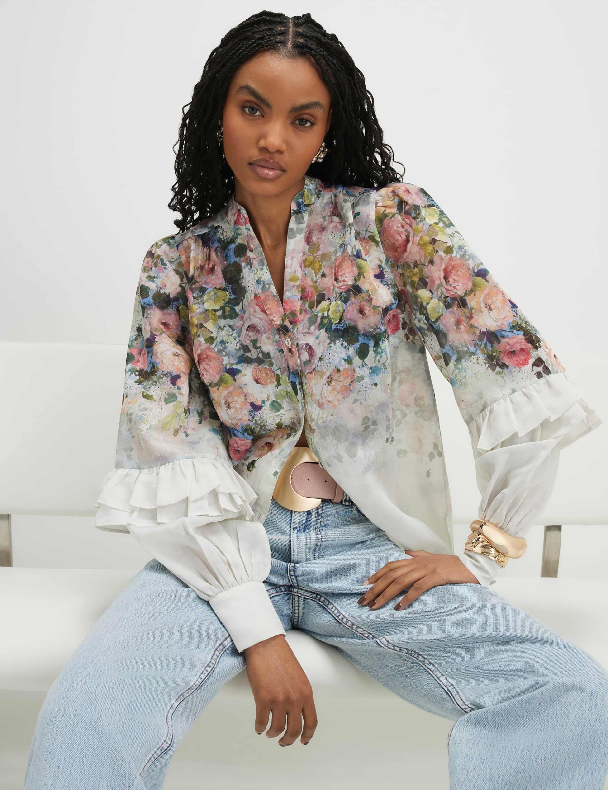 Floral V-Neck Ruffle Sleeve Blouse 4 of 4