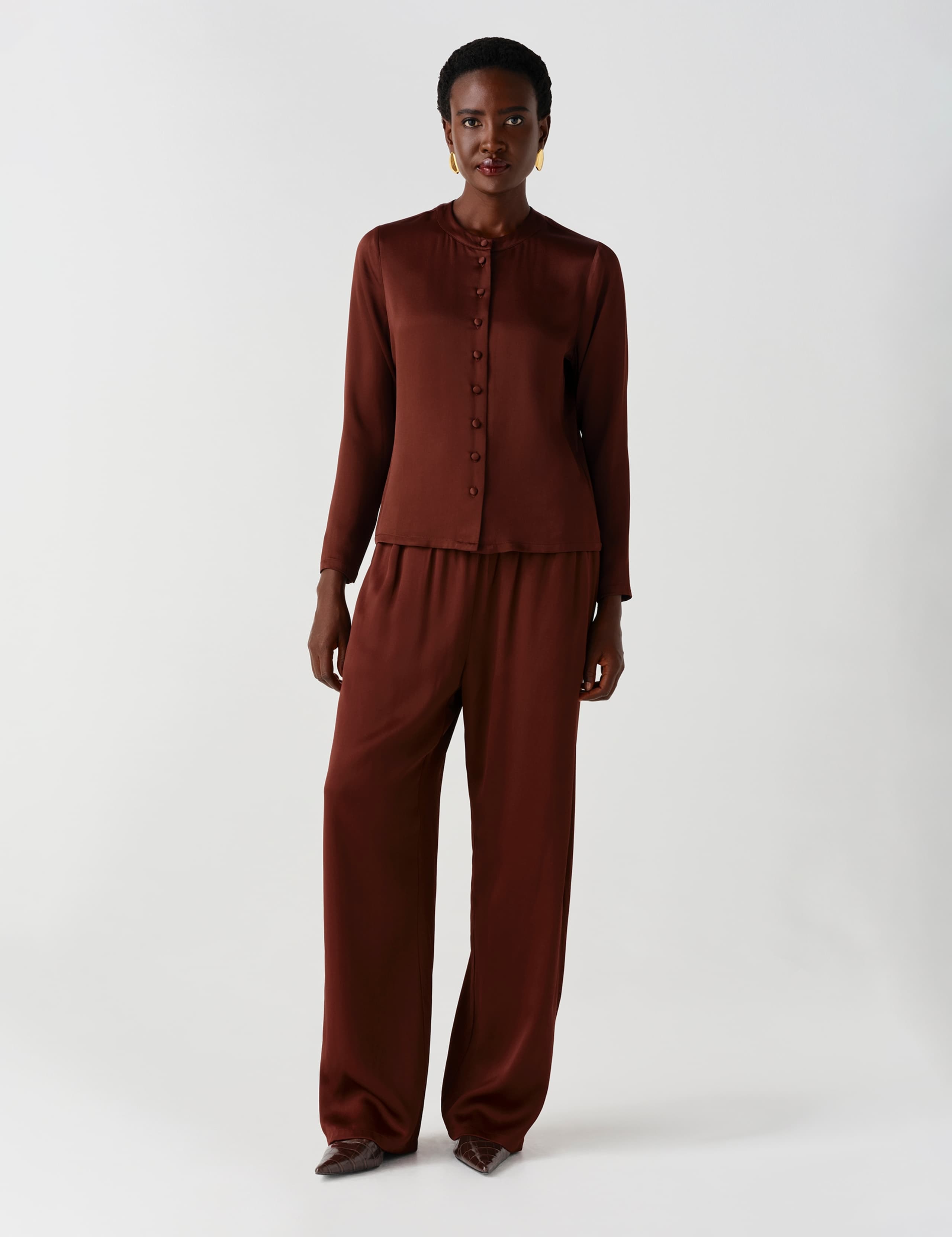 Satin Round Neck Button Through Blouse 2 of 9