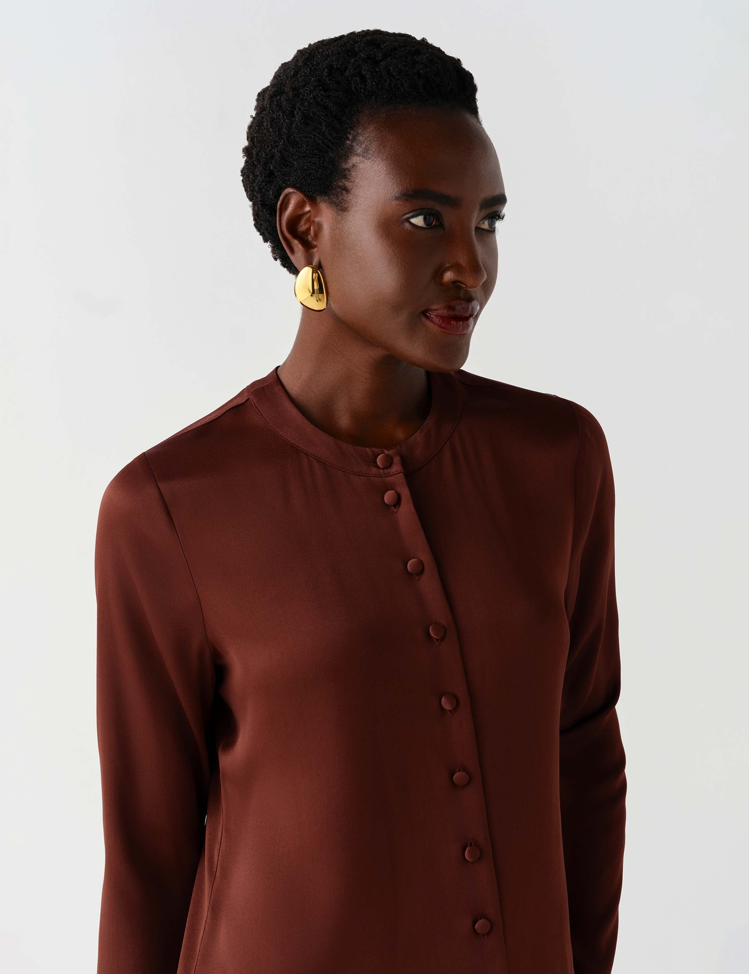 Satin Round Neck Button Through Blouse 3 of 9