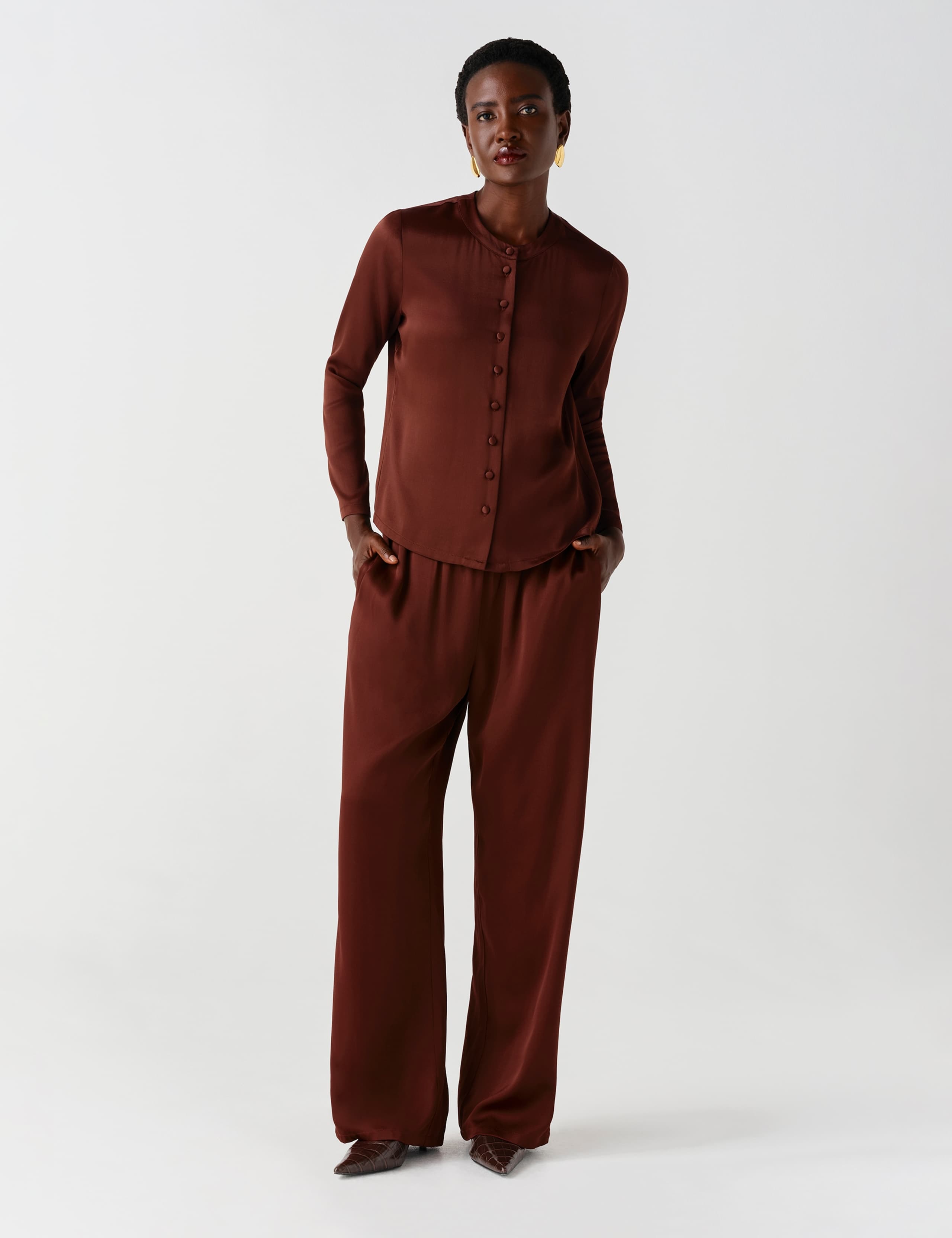 Satin Round Neck Button Through Blouse 4 of 9