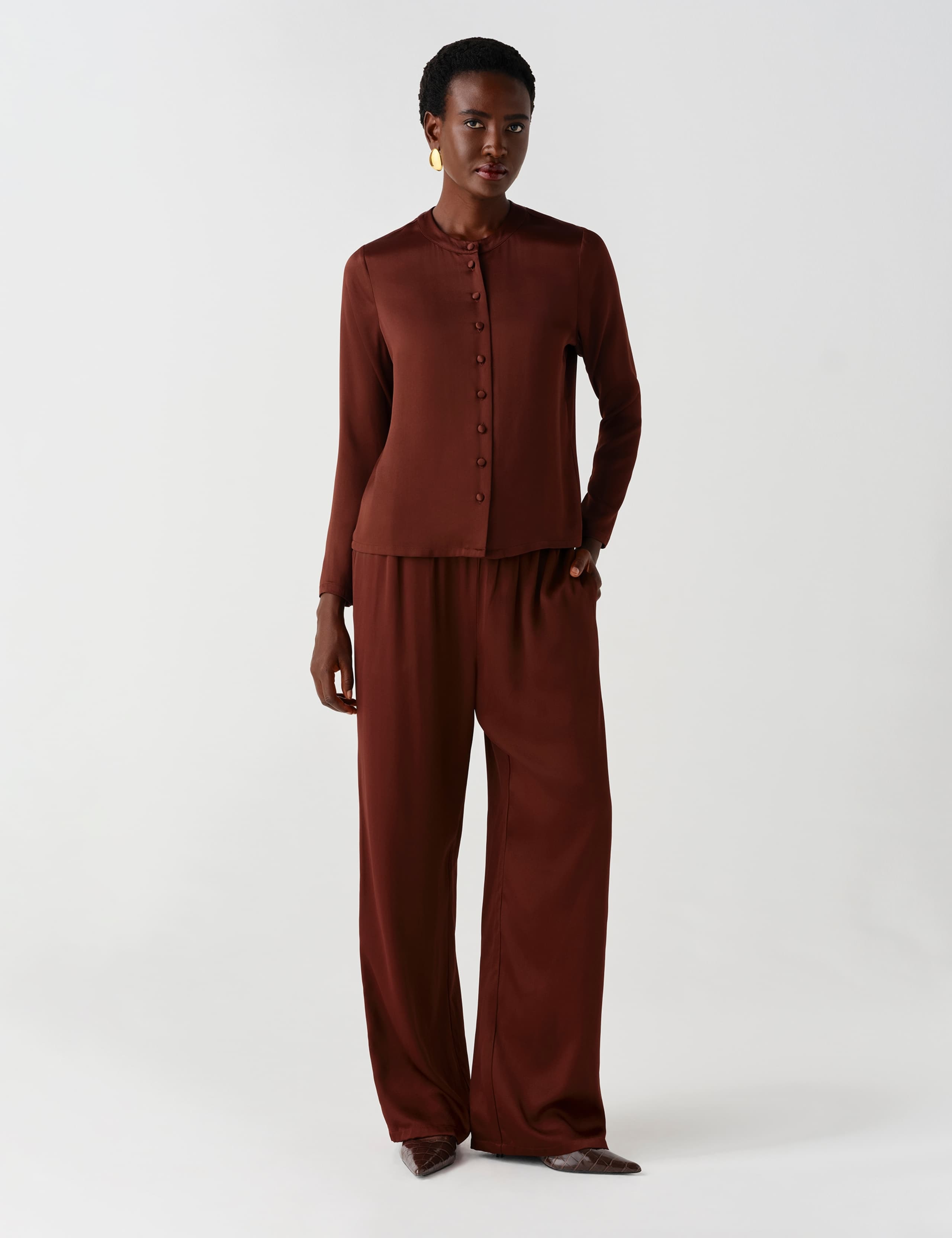 Satin Round Neck Button Through Blouse 5 of 9