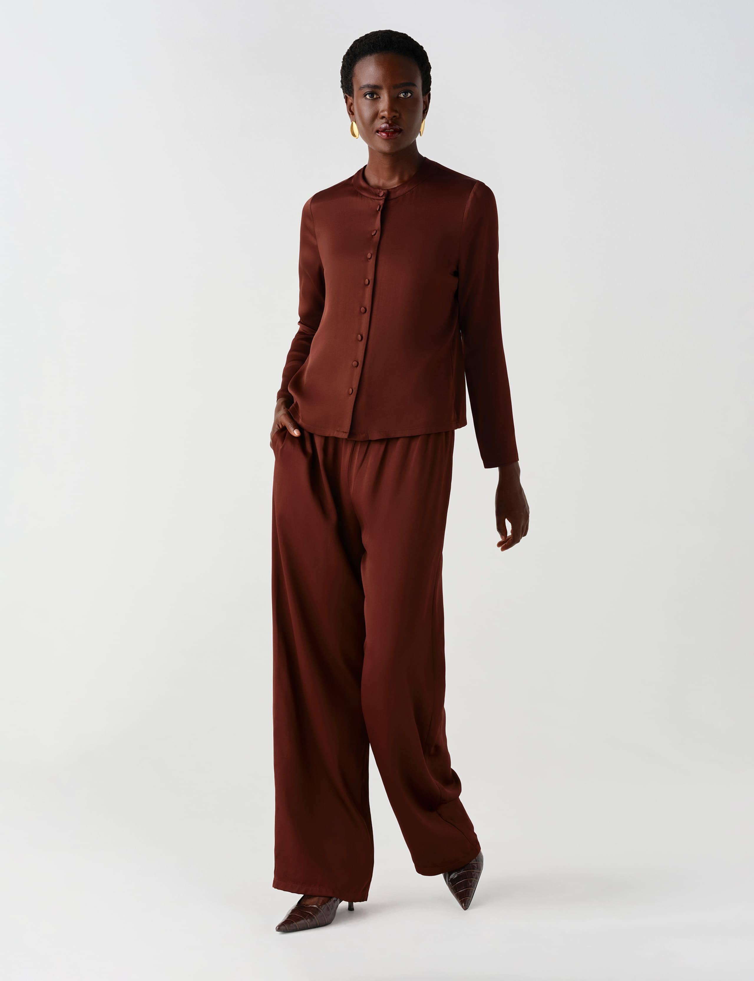 Satin Round Neck Button Through Blouse 7 of 9