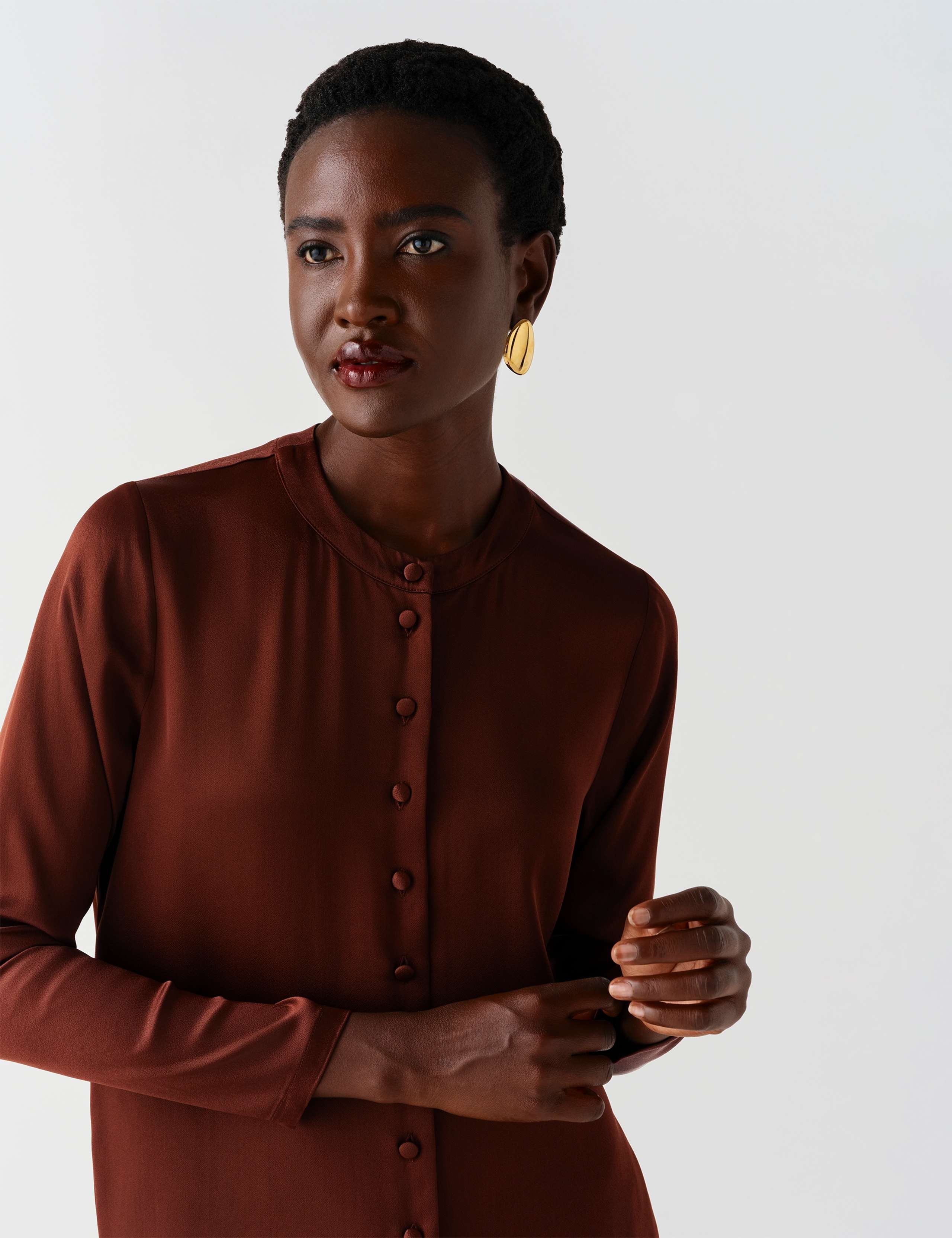 Satin Round Neck Button Through Blouse 8 of 9