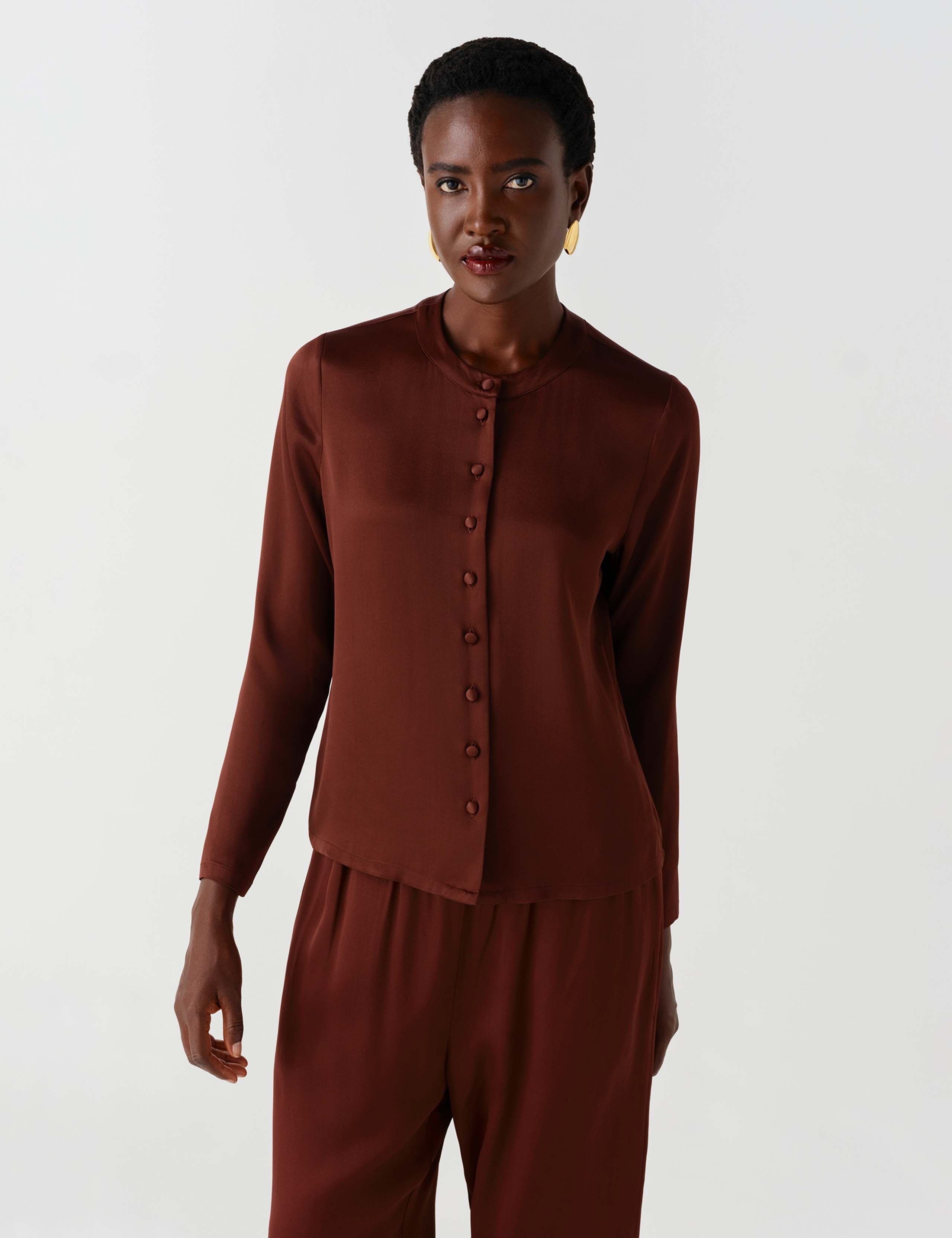 Satin Round Neck Button Through Blouse 9 of 9