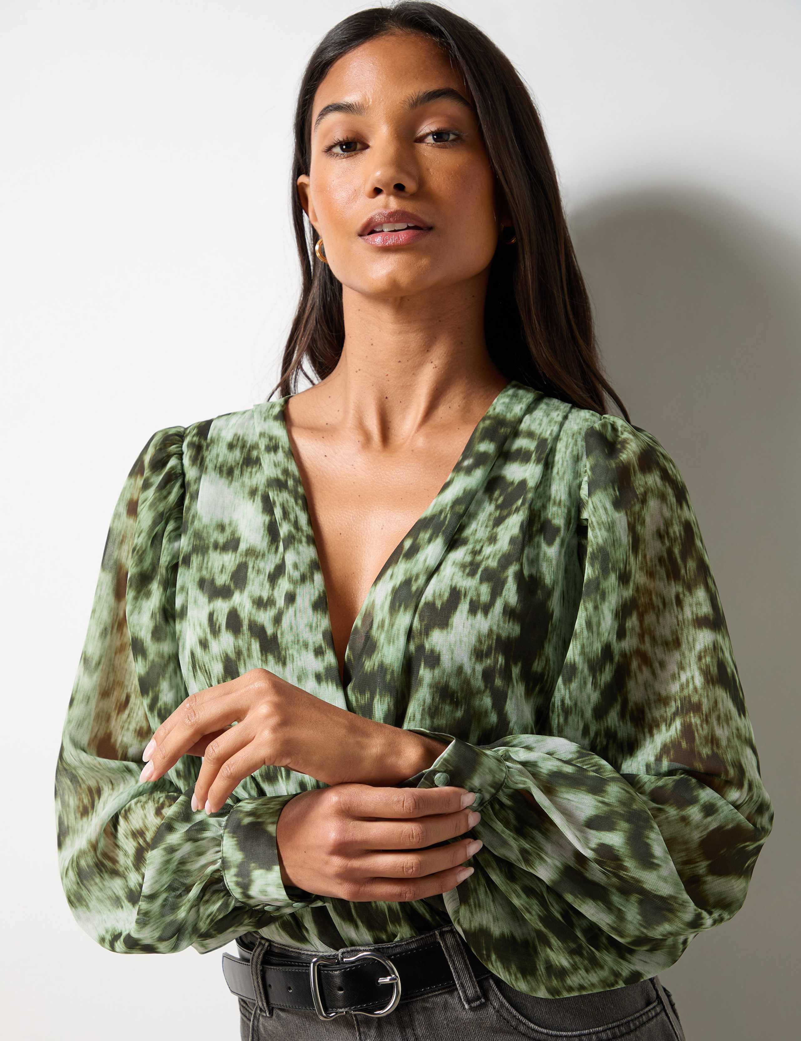 Animal Print Puff Sleeve Bodysuit 6 of 6