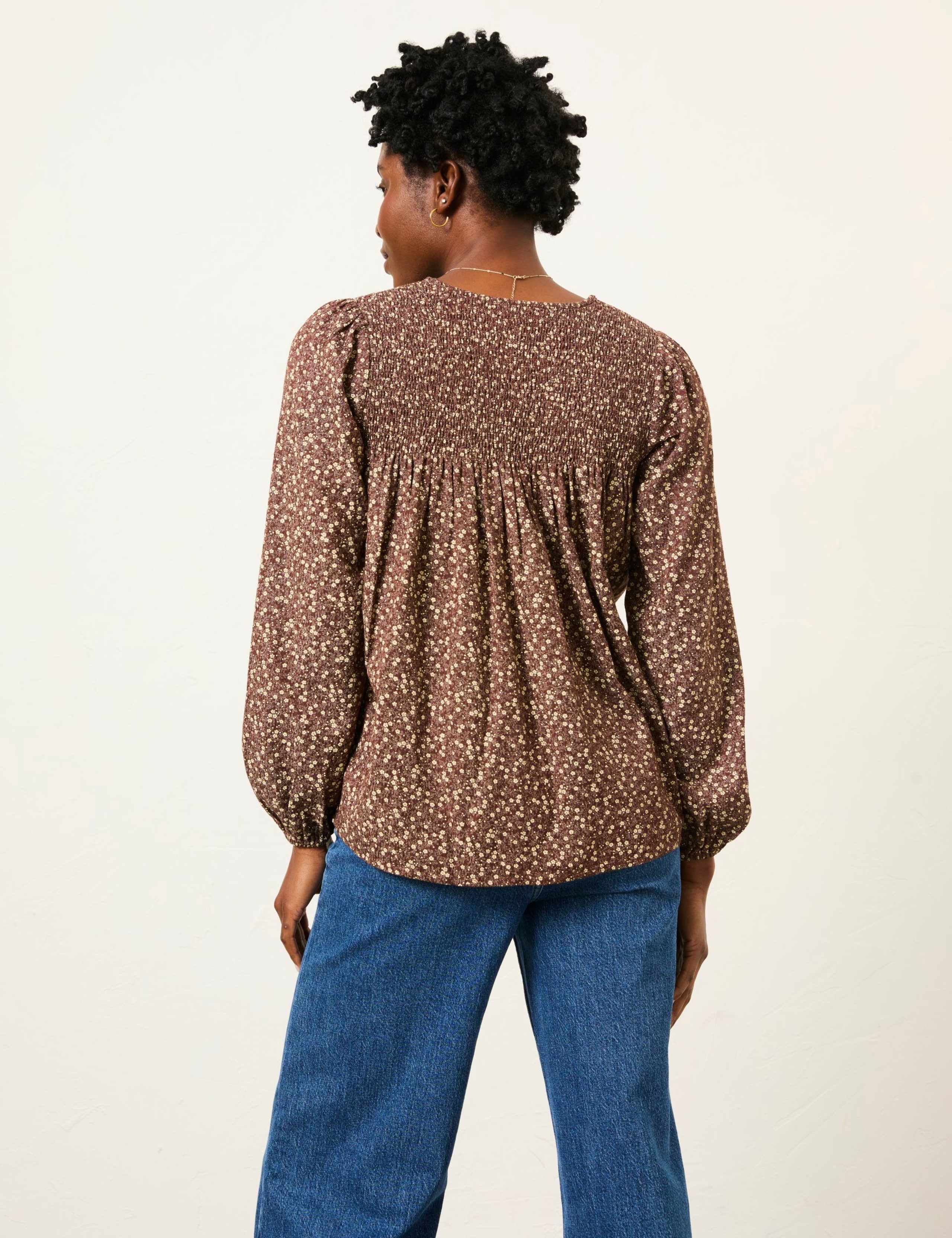 Cotton Blend Ditsy Floral Blouse with Linen 3 of 5