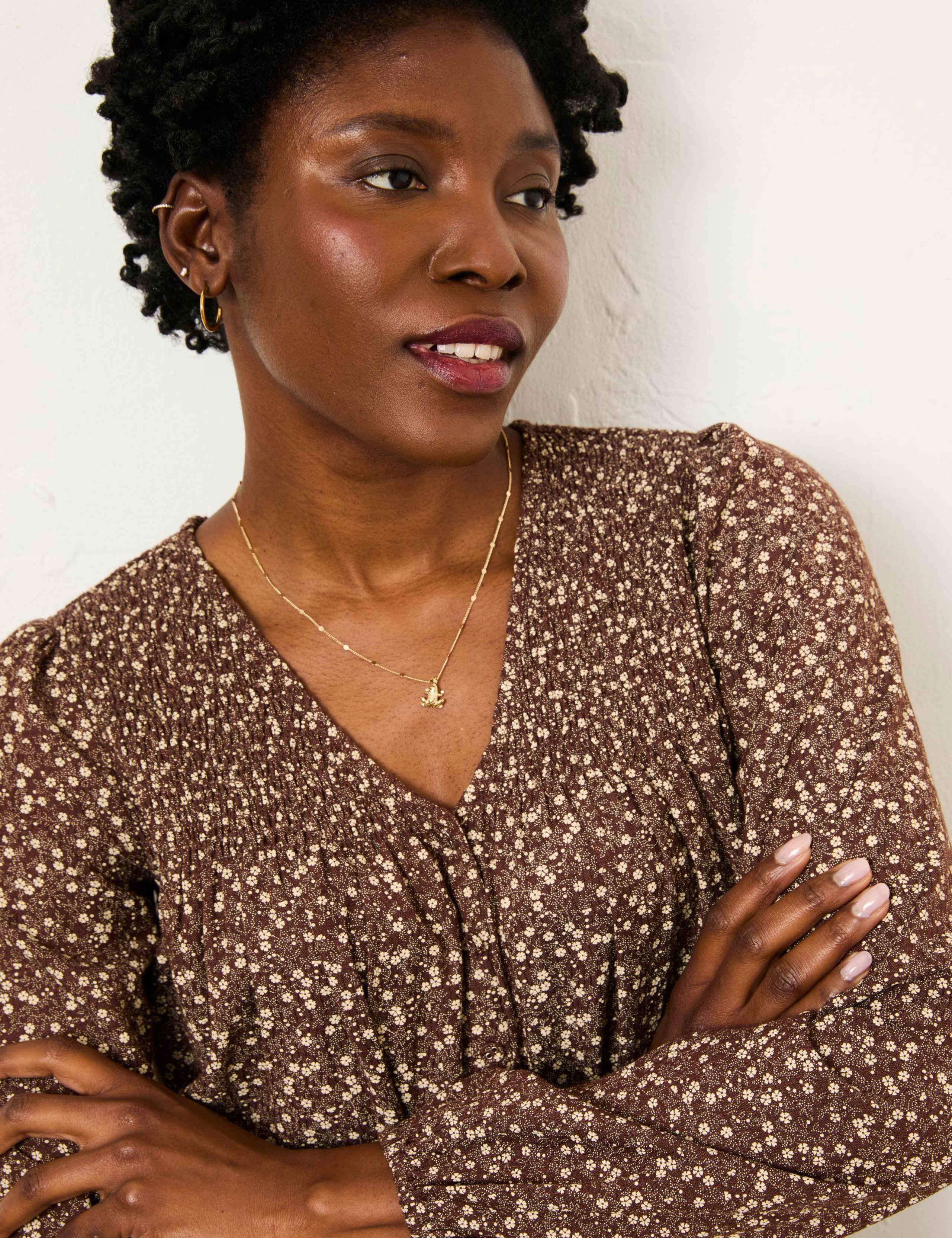 Cotton Blend Ditsy Floral Blouse with Linen 4 of 5