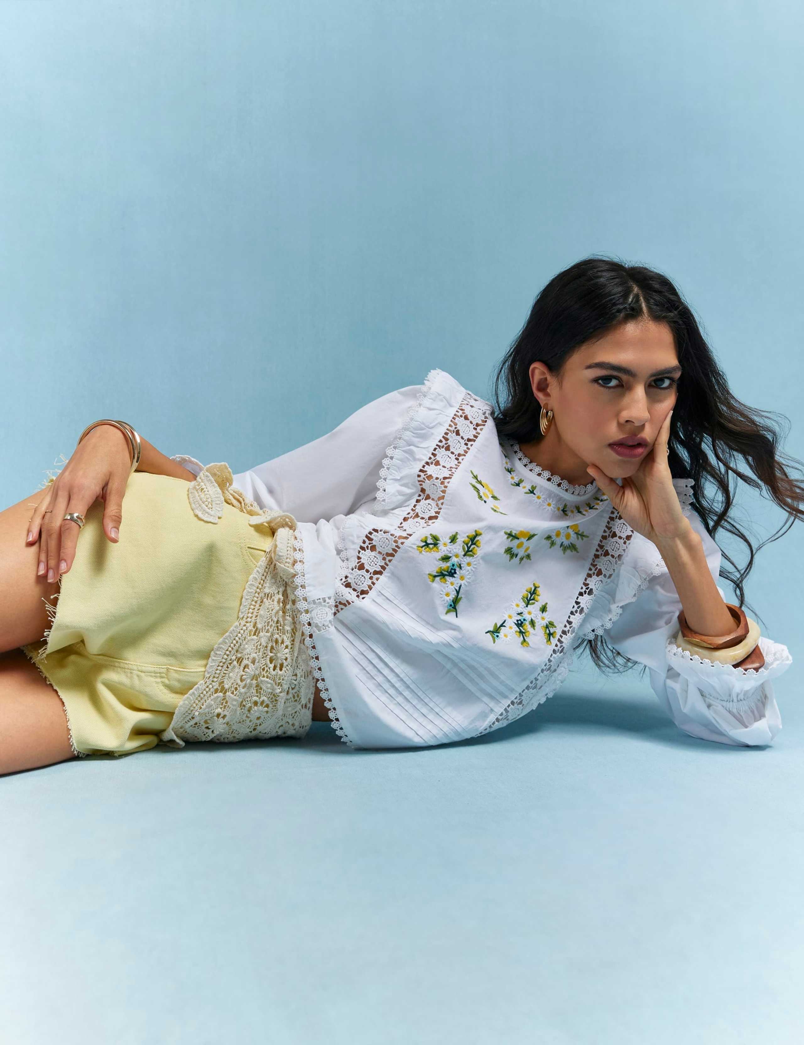 Pure Cotton Floral Embroidered Blouse 3 of 4