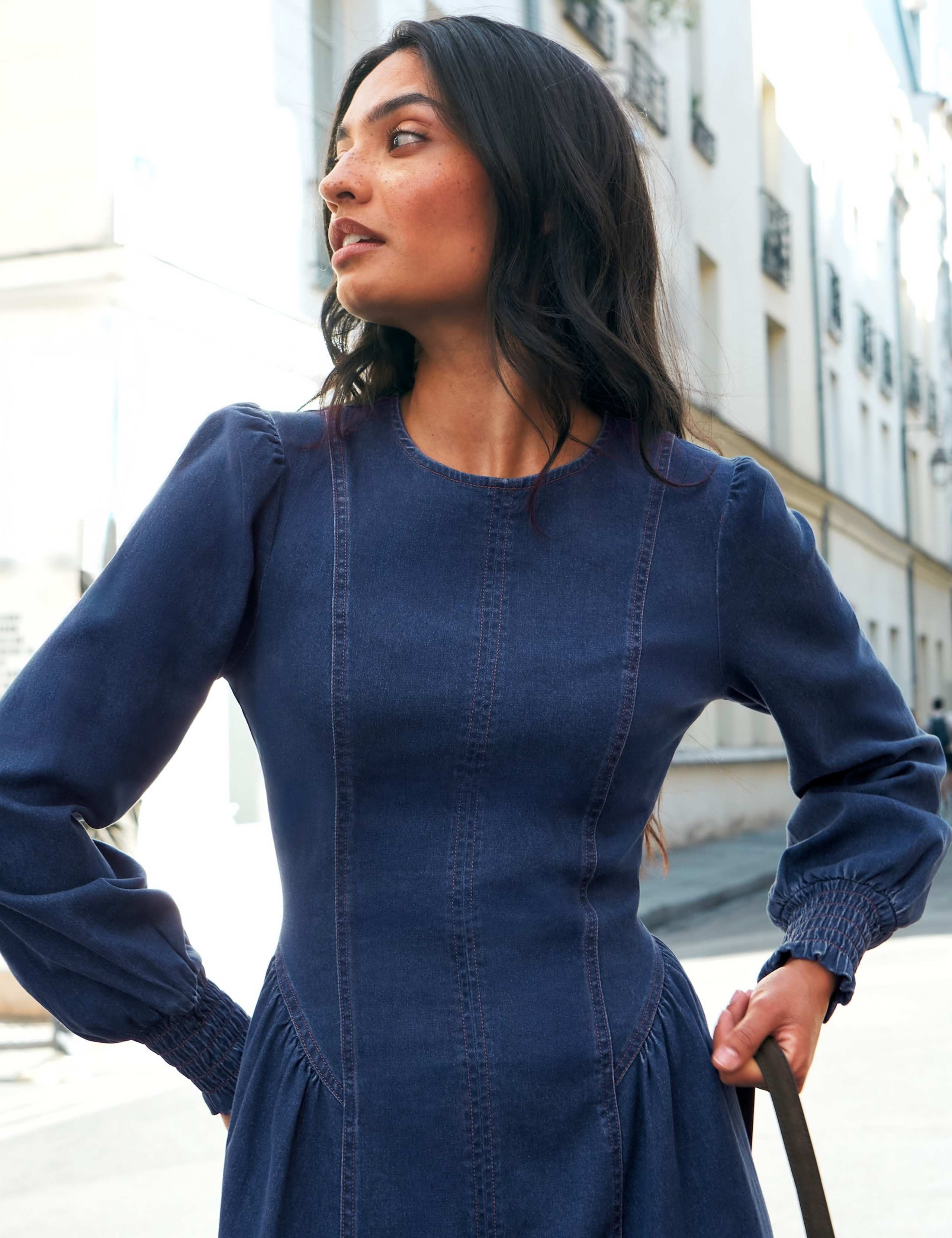 Lyocell Blend Gathered Midi Waisted Dress 4 of 6