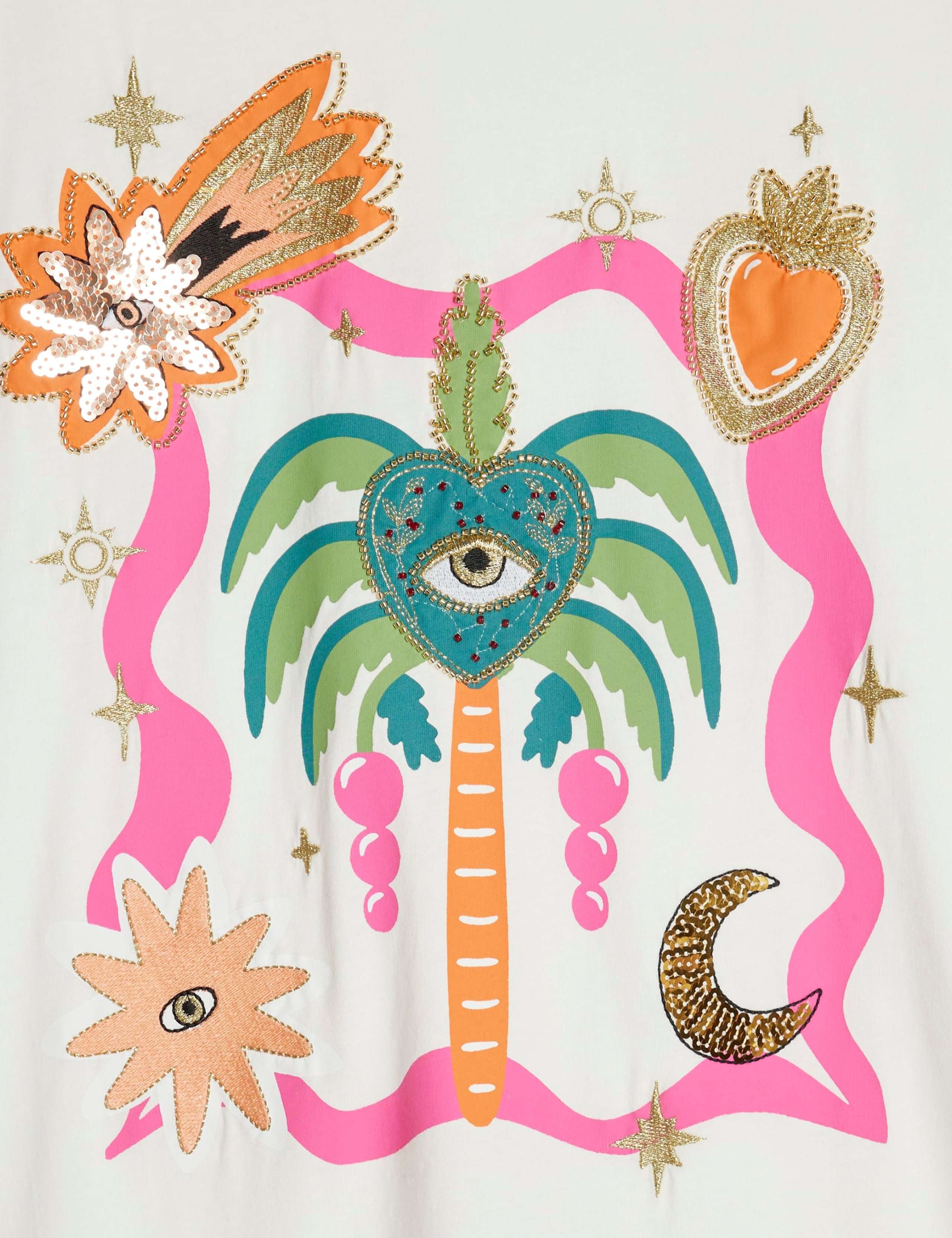 Pure Cotton Embellished Palm Boyfriend T-Shirt 4 of 5