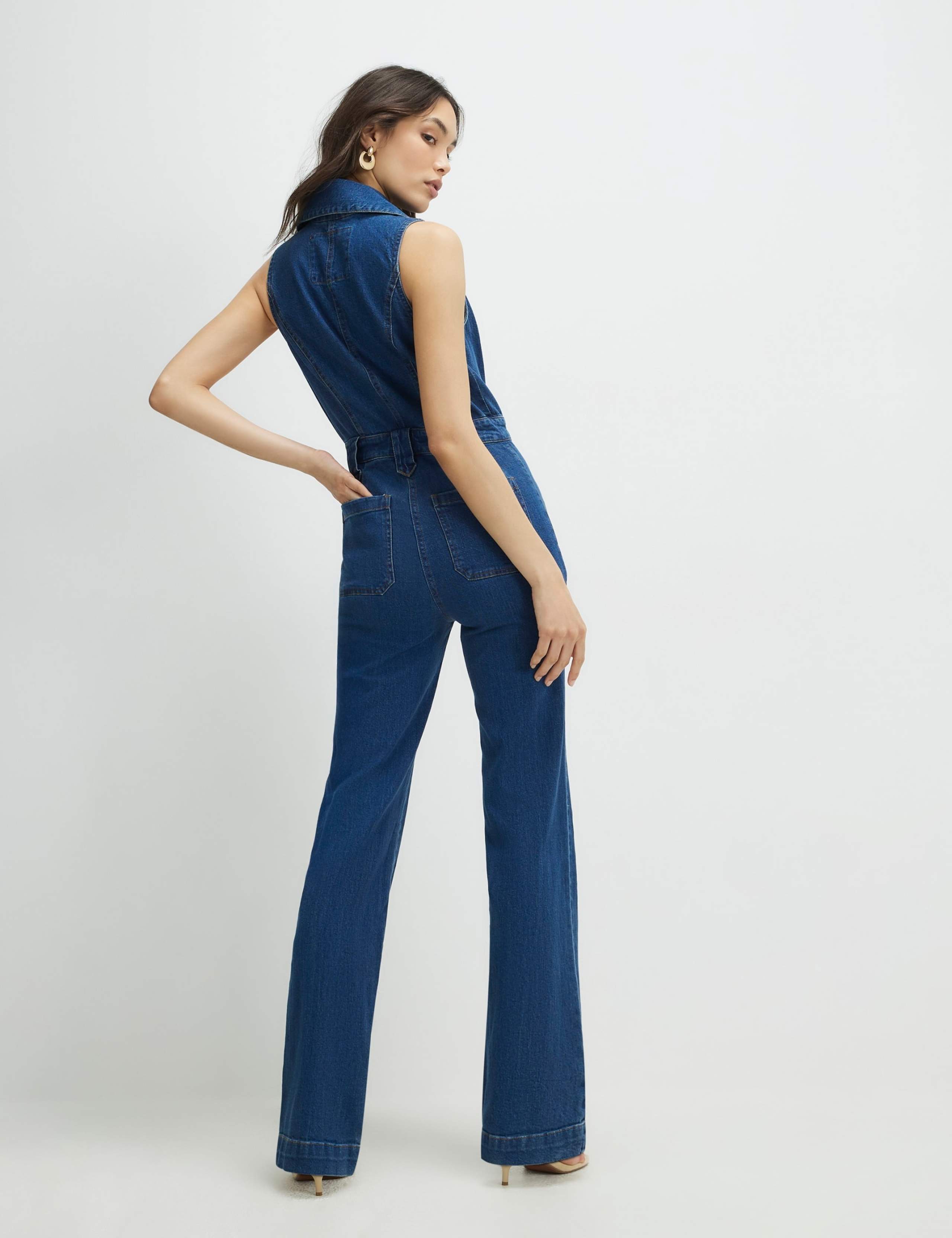Denim Button Front Sleeveless Jumpsuit 3 of 4