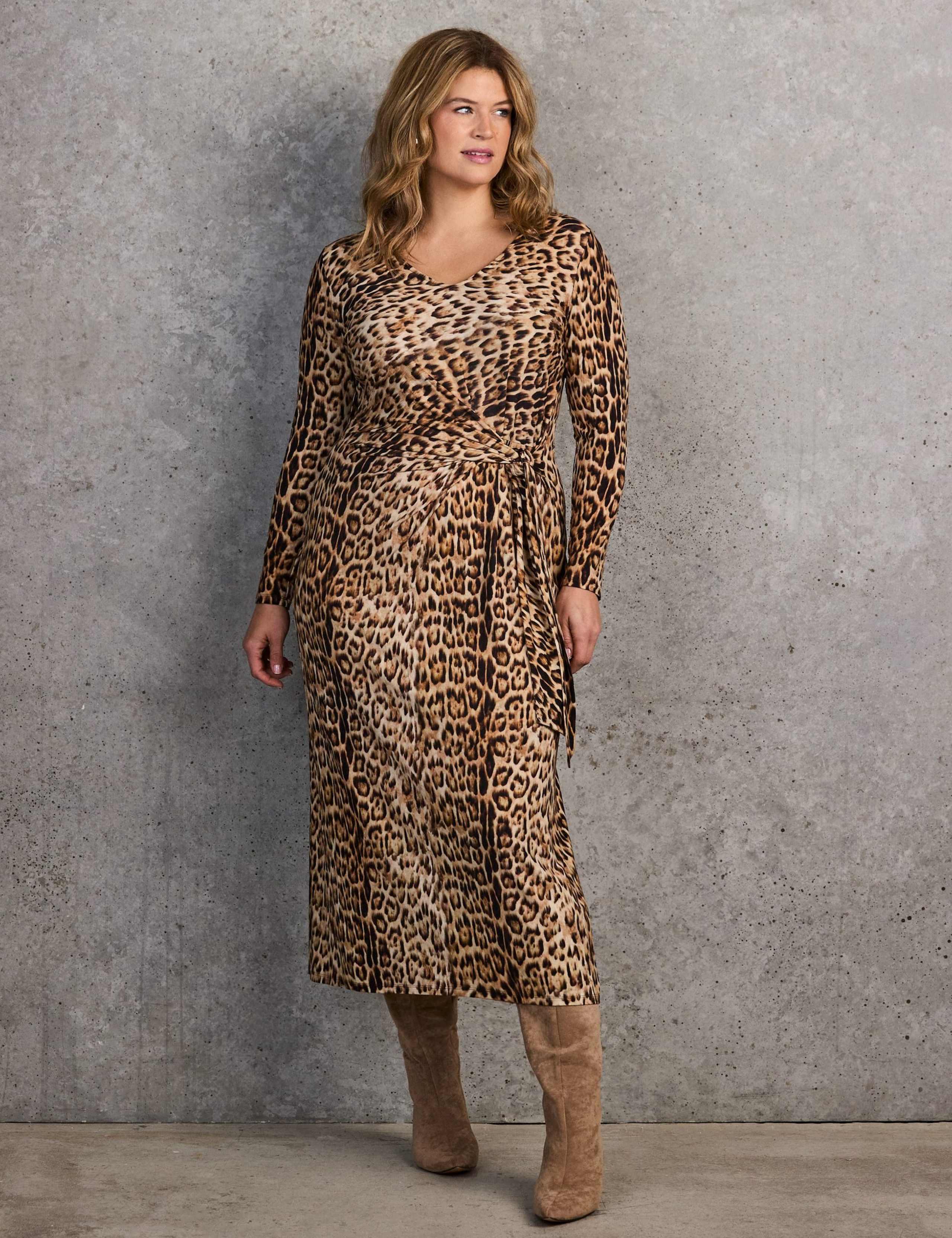 Animal Print Tie Front Midi Wrap Dress 1 of 6