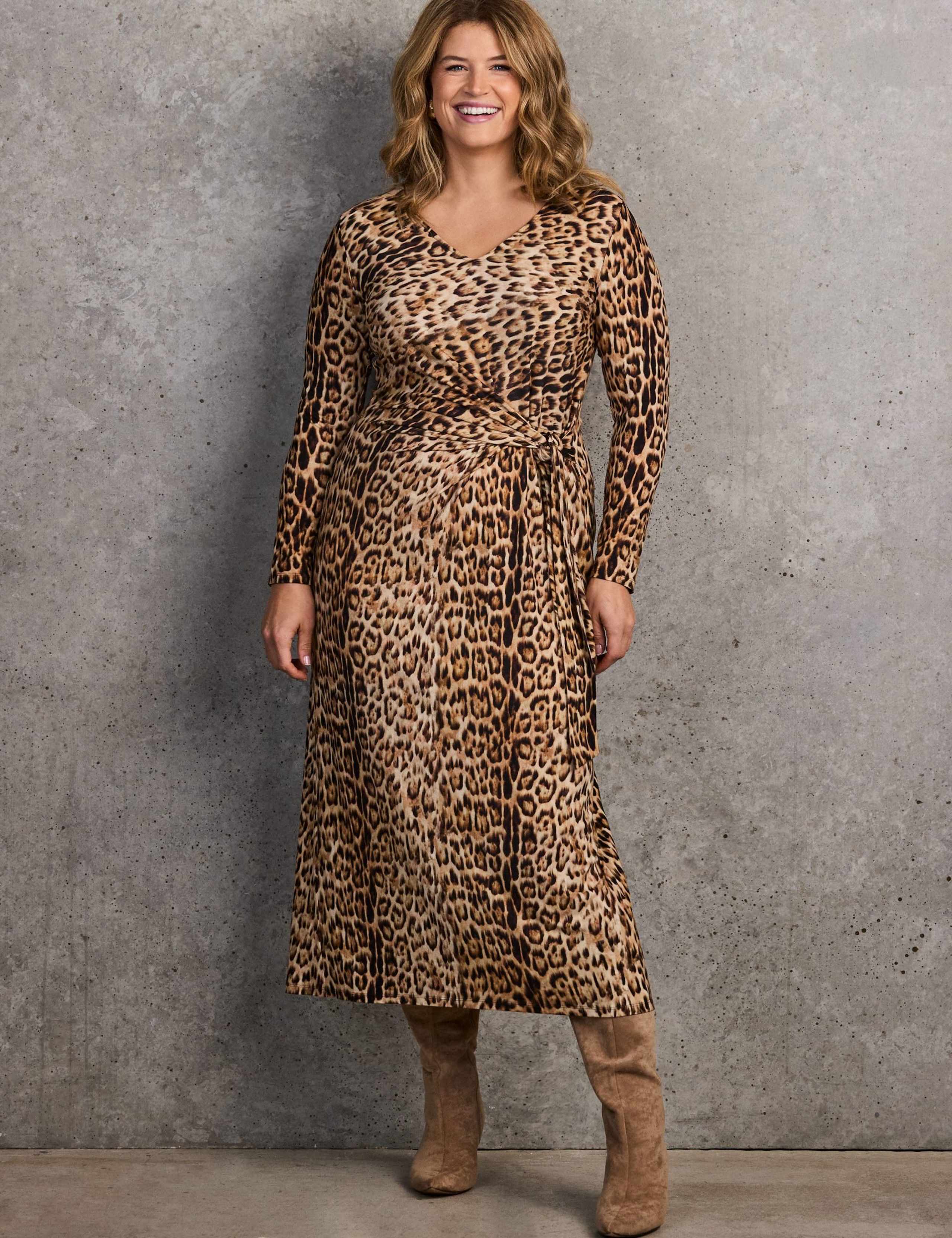 Animal Print Tie Front Midi Wrap Dress 2 of 6
