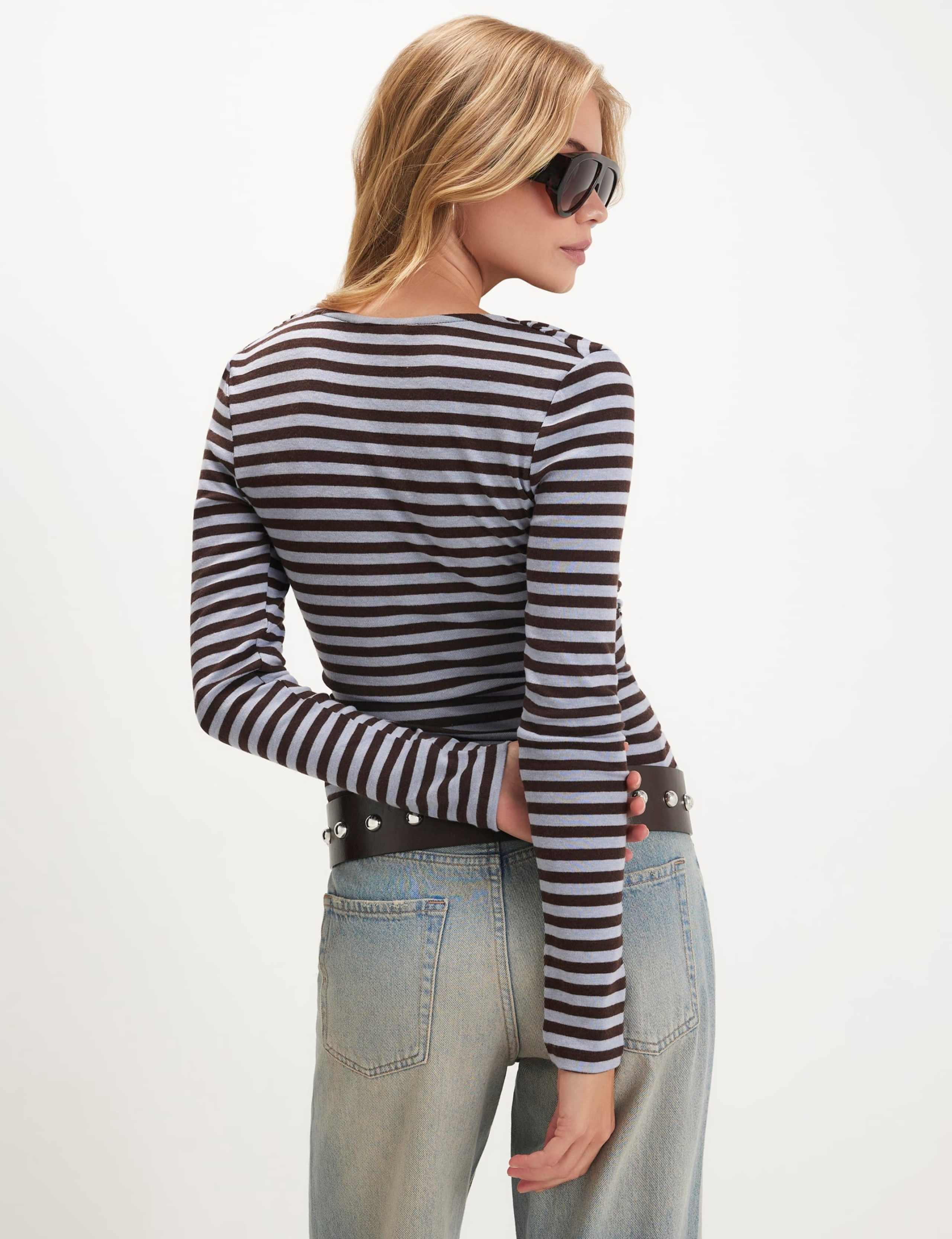 Pure Cotton Cowl Neck Draped Striped Top 4 of 6